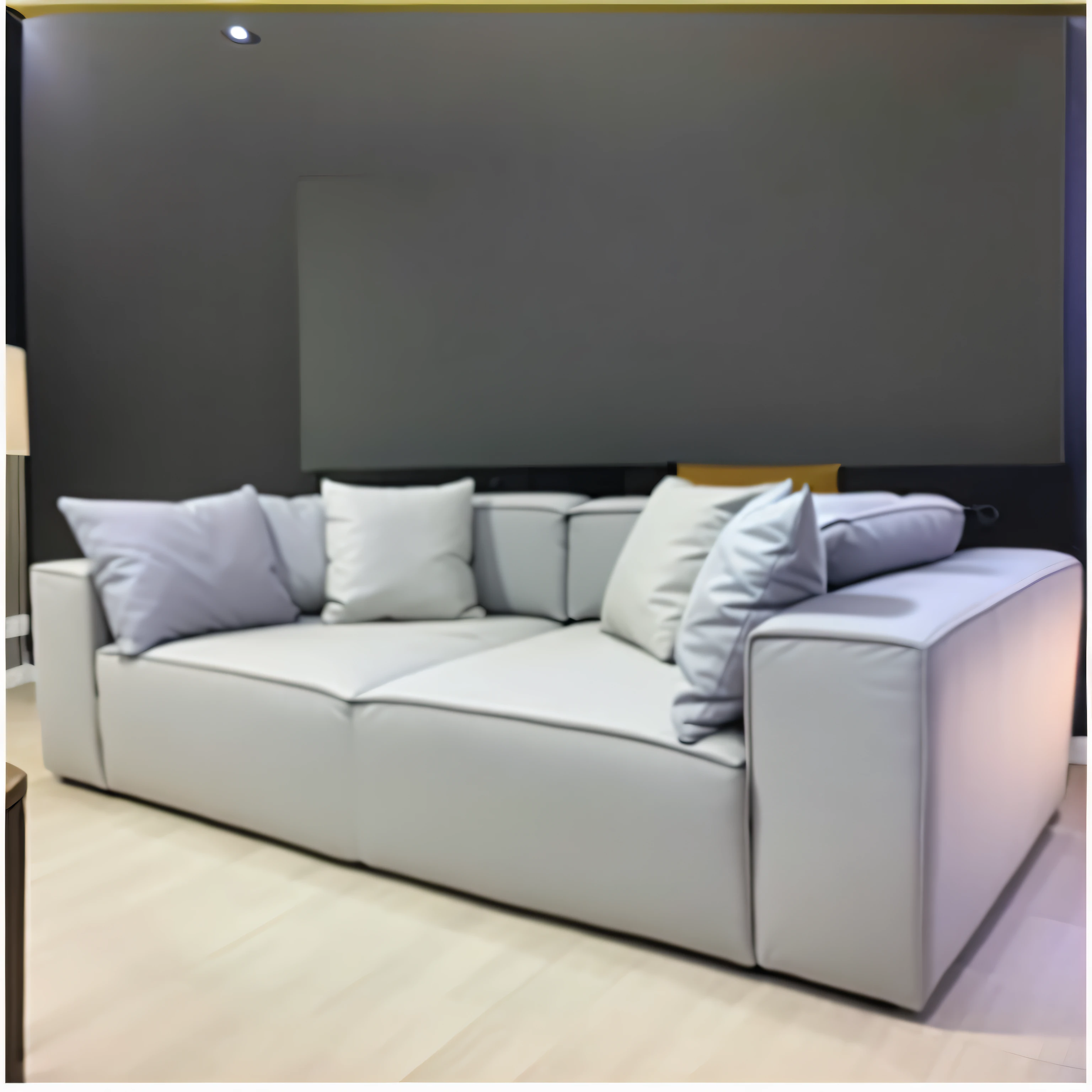There is a sofa with pillows in one room, sofa, large sofa, sofa, Furniture and decoration, Cor cinza plana, velvet sofa, Melting sofas, very comfortable, sofas vibrating and melting, furniture concept photo!!, sallon, very comfortable], macio. alta qualidade, White L-shaped sofa, designer furniture, 🔥 😎 🕹️ 👀 :2