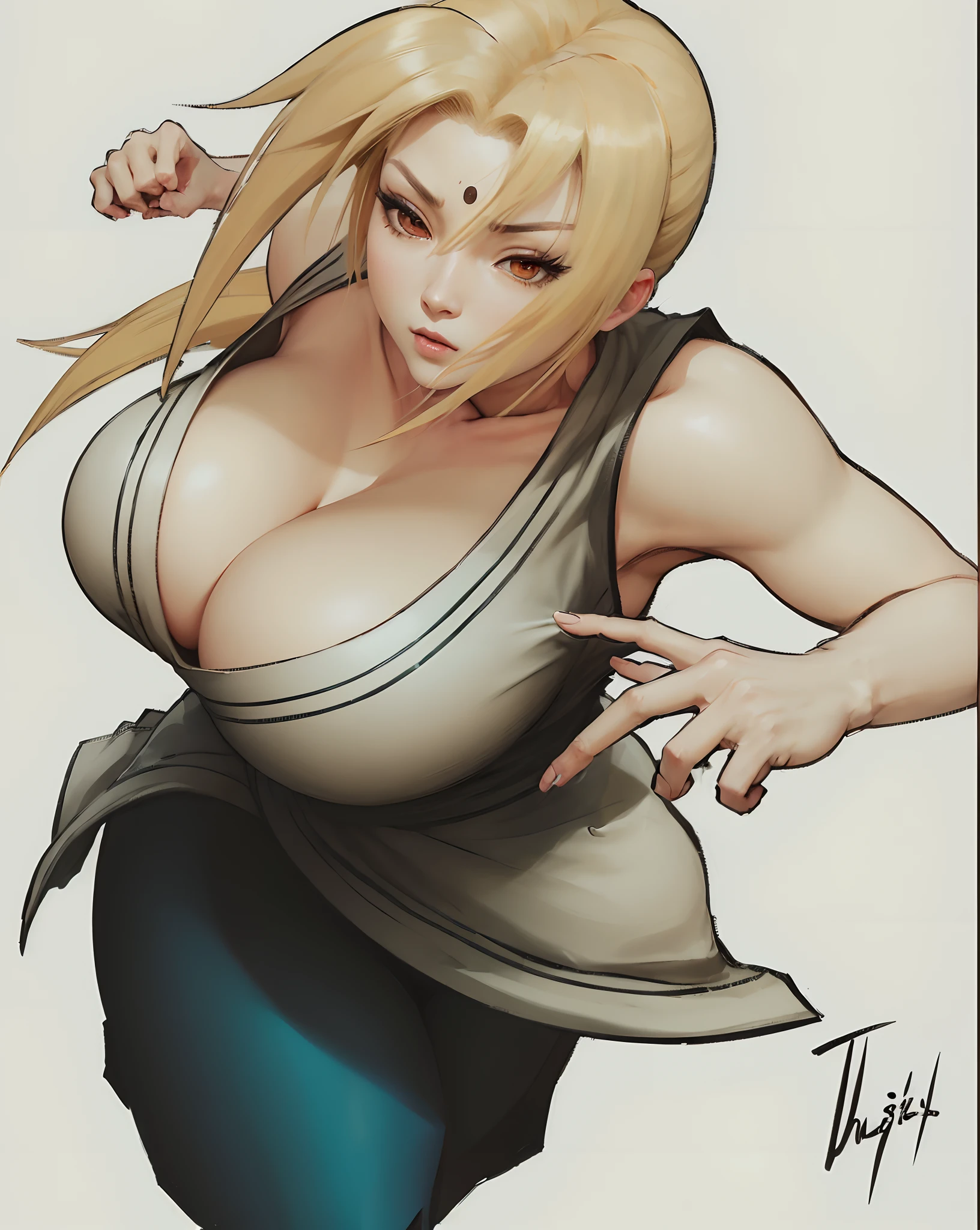 real Life adaption of this character,her name is Tsunade senju from anime naruto ,hyper realistic ,very realistic detailed yellow hair, high resolution, photorealistic,very detailed,very realistic outfit, Japanese face,detailed shining eyes, calm expression,realism,((Tsunade)),((Wiping ass)),(stand on tatami),((mature female)),Thick body,((Solo)),(((completely naked))),(((Cheongsam with high slit))), ((Blush)),in ryokan,A MILF,trending on artstationh,intricate face details,(Curvy physique), vibrant, 4K, 12k resolution