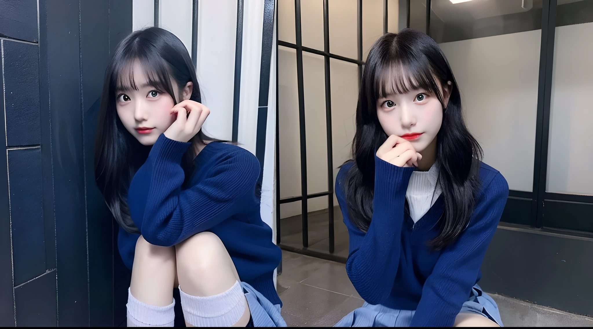 18-year-old high school girl in blue miniskirt(A dark-haired)
