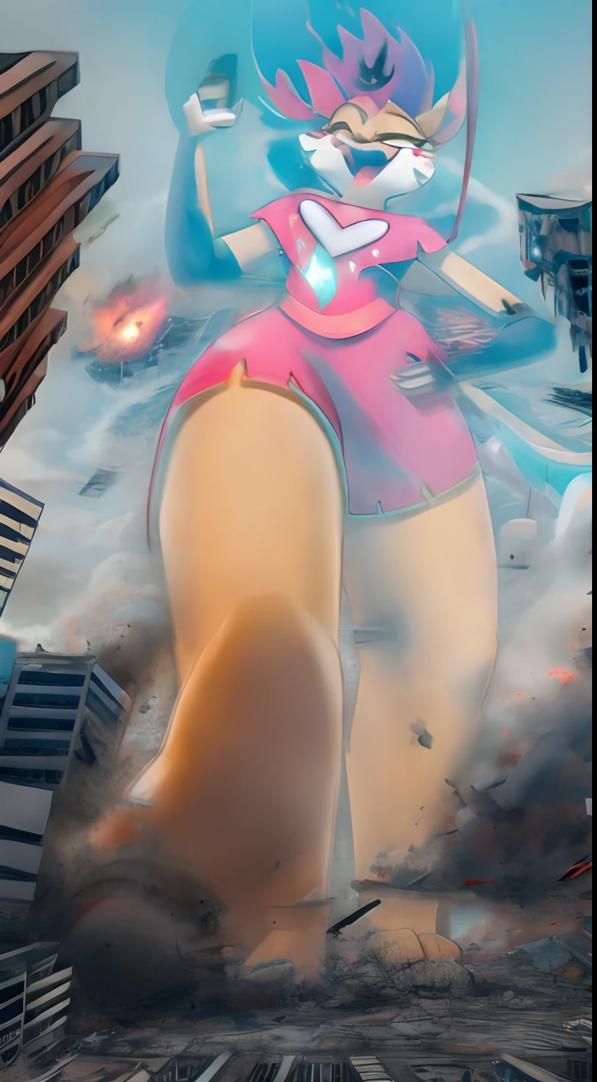 Millie destroying a city, gts, stomp, paws, destruction, giga,
