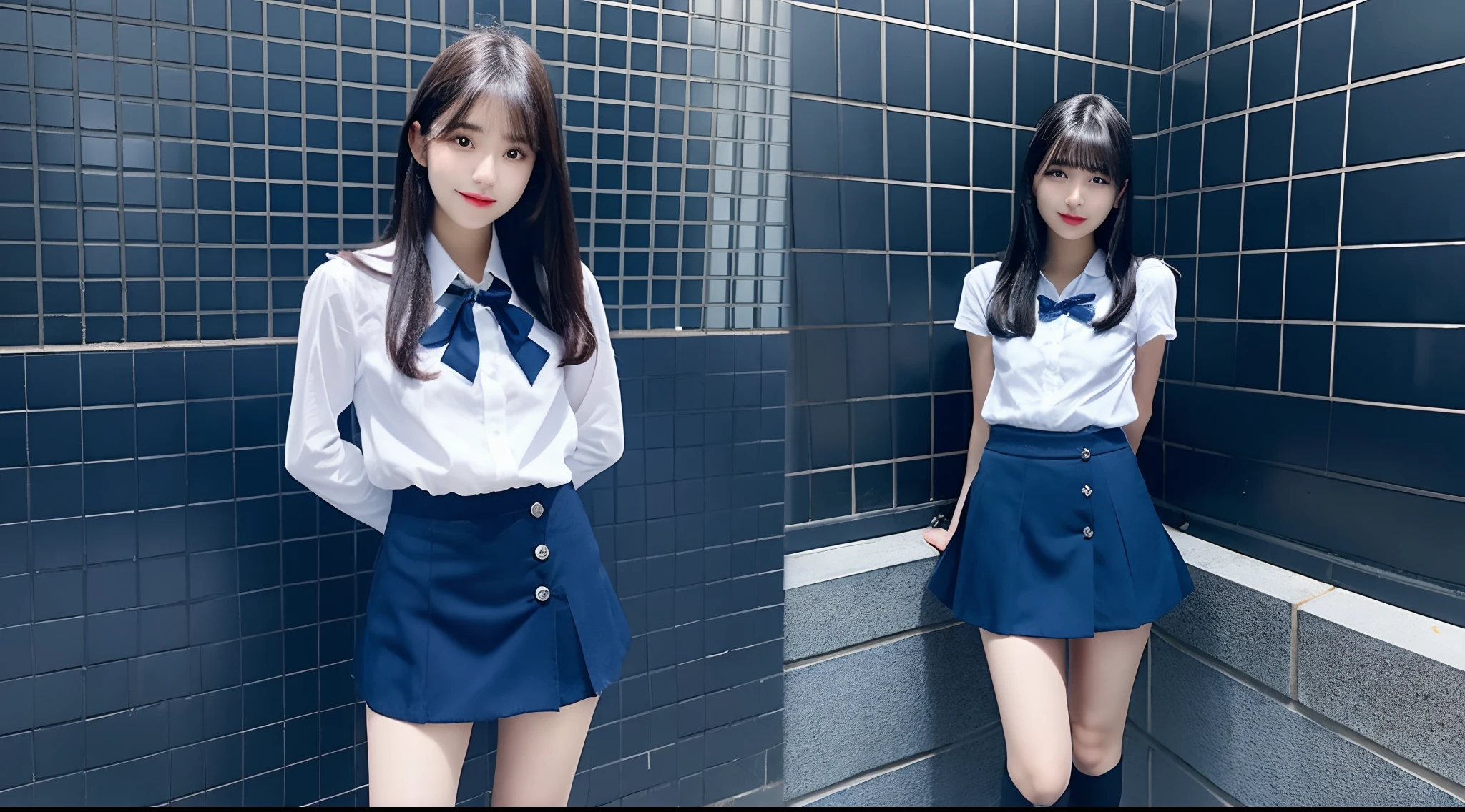 18 year old high school girl in blue mini skirt(A dark-haired)