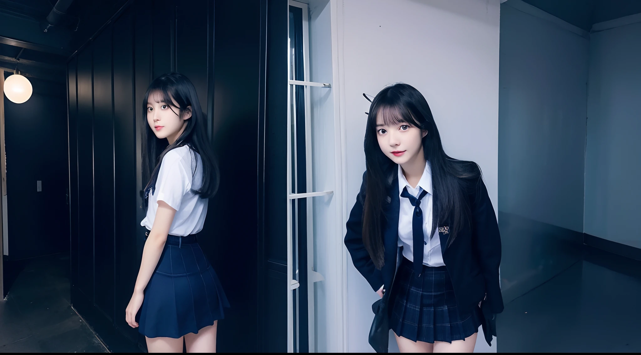 18-year-old high school girl in dark blue miniskirt（A dark-haired）