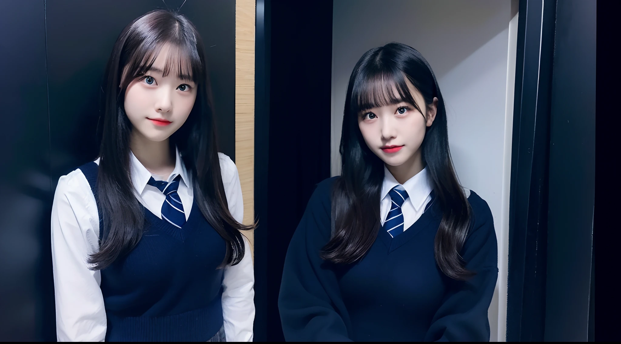 18-year-old high school girl in dark blue miniskirt(A dark-haired)