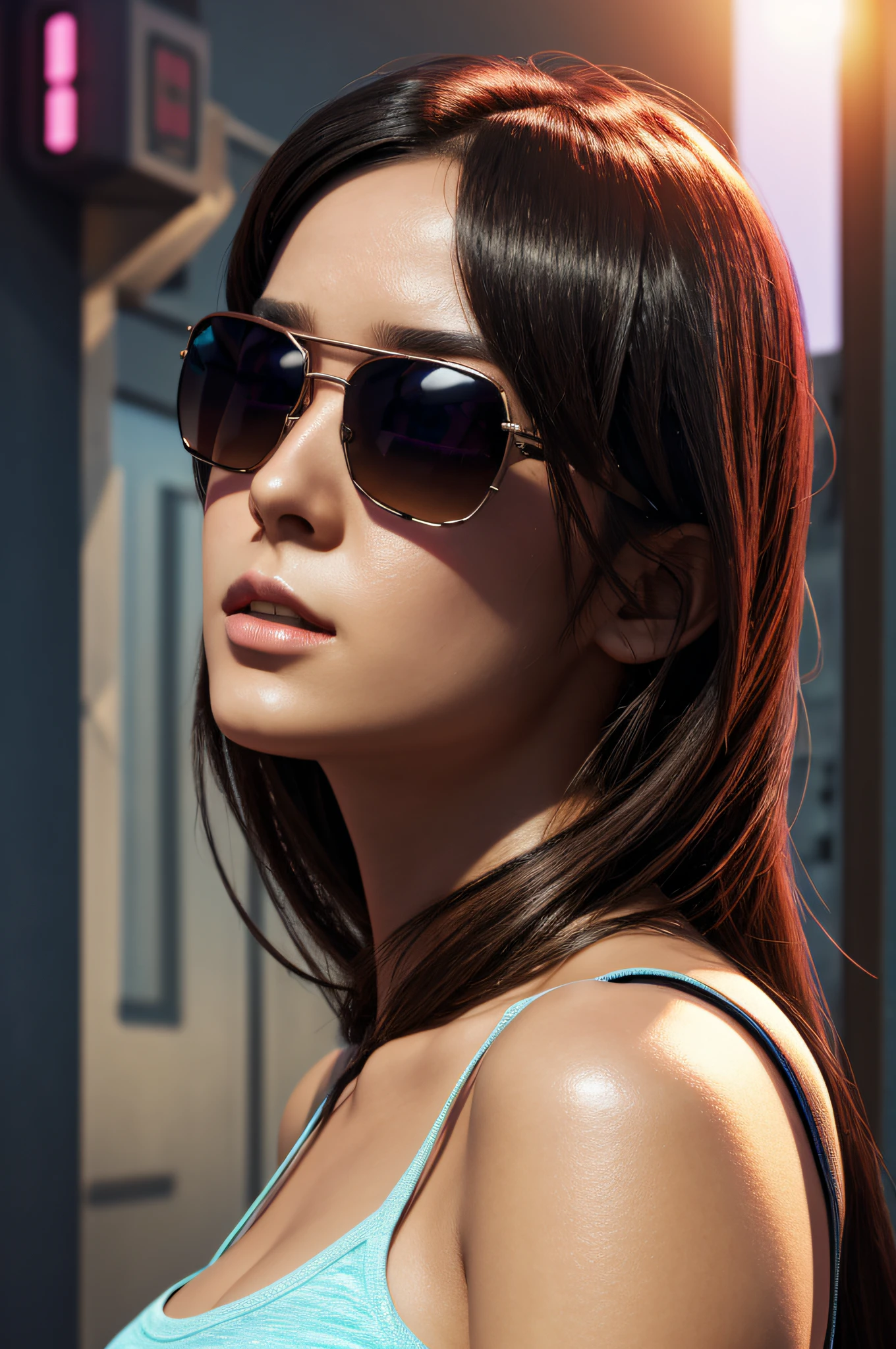 Beautiful Synthwave anime girl, wearing sunglasses, Terminator Style, High Definition, 4K Full HD