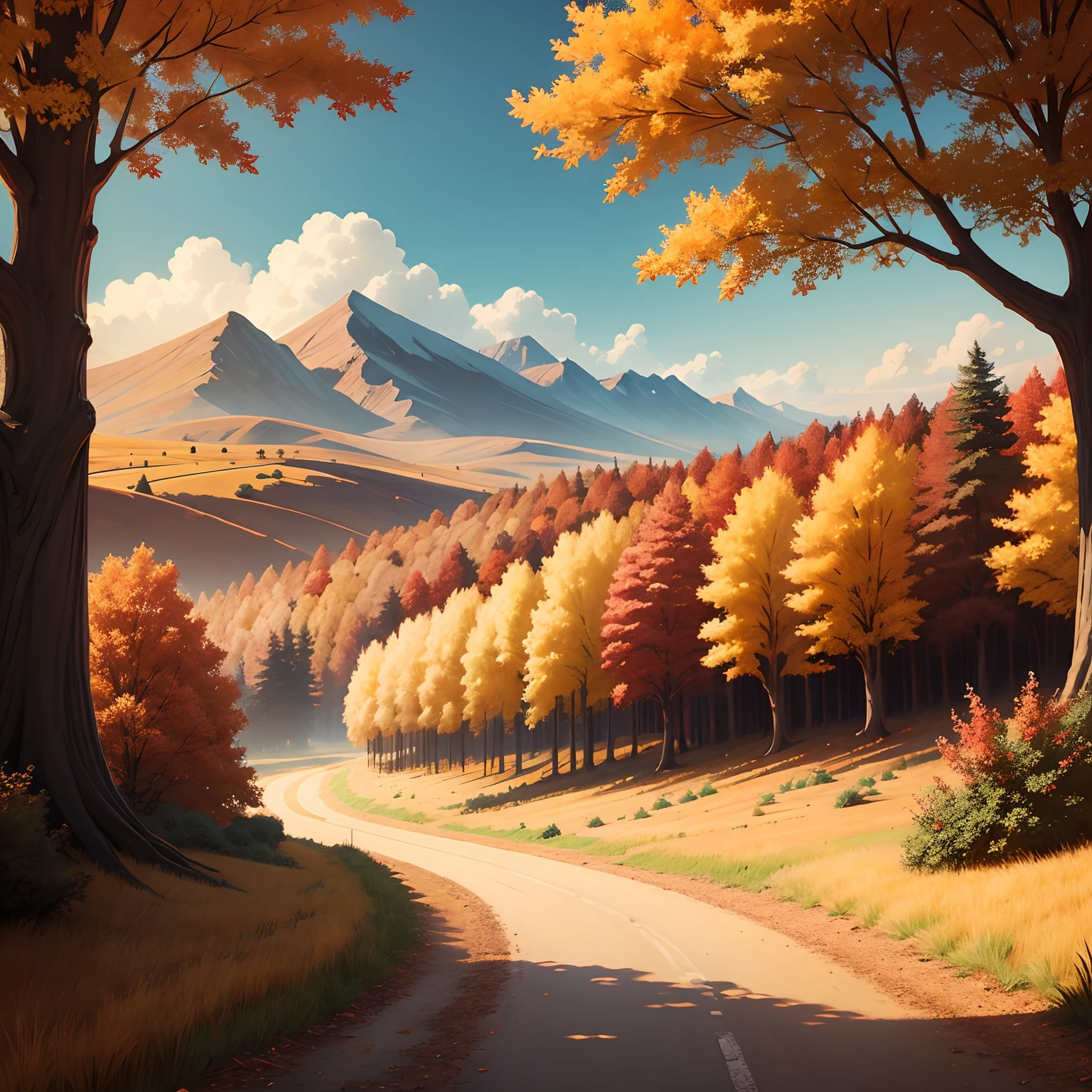 Autumn landscape in cartoon style