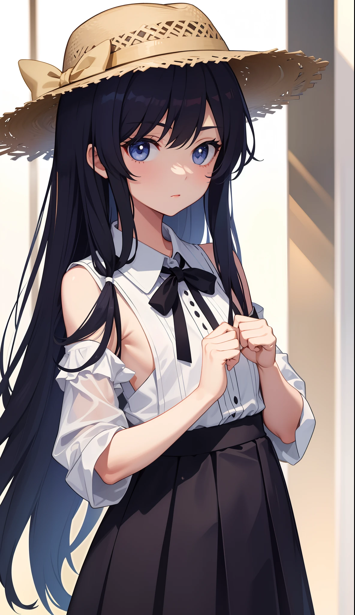 1girl in、AS-Adult、a straw fedora hat、Wearing、(small tits)、Upper body portrait、