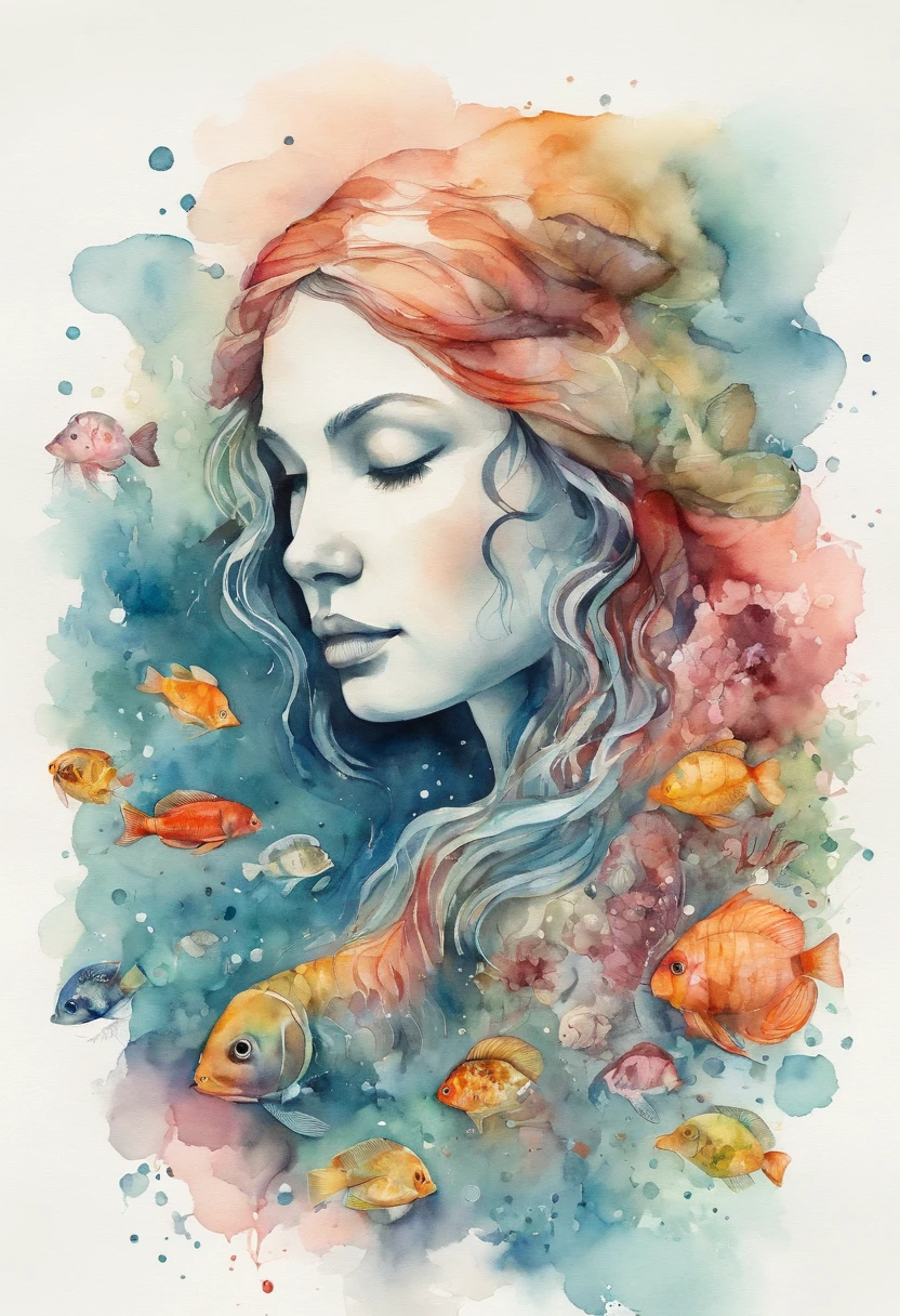 ((masterpiece,best quality)),(negative space:1.2),(1girl, solo:1.4),beautiful detailed eyes,floating hair, underwater, bubble, fish, (jellyfish), fluorescence,sea turtle, seaweed,