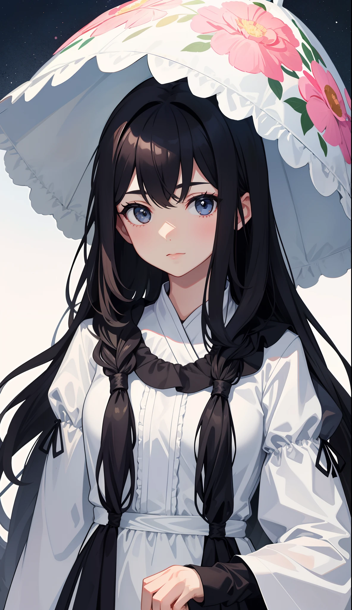1girl in、AS-Adult、Holding a parasol、Upper body portrait、