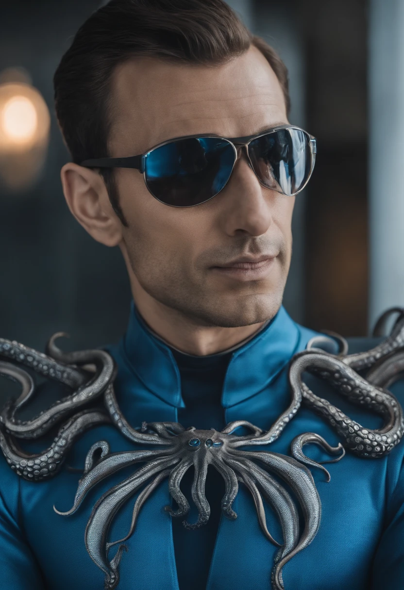 homem careca,Italian ethnic facial features big nose ,Barba ruiva SeaArt Txt2Img Standard 23:11:28 Create a realistic 8k HD Ultra image of a Marvel character in a costume inspired by the Spider-Man costume only that this superhero would have the costume inspired by an octopus, ele seria o homem polvo, com seu traje em tons de branco azul Ciano azul claro e azul escuro seu traje tem um lindo perfeito e detalhado ,Details with octopus tentacles, Ventosas ,no estilo Homem-Aranha do aranhaverso,Inspiration of the superhero costume is an octopus. White gloves on hands with silver details,symbol of a blue octopus right in the center of the breastplate of the superhero costume,with parts in the superhero costume in which the fabric is replaced with blue octopus skin, pele realista, molhado.