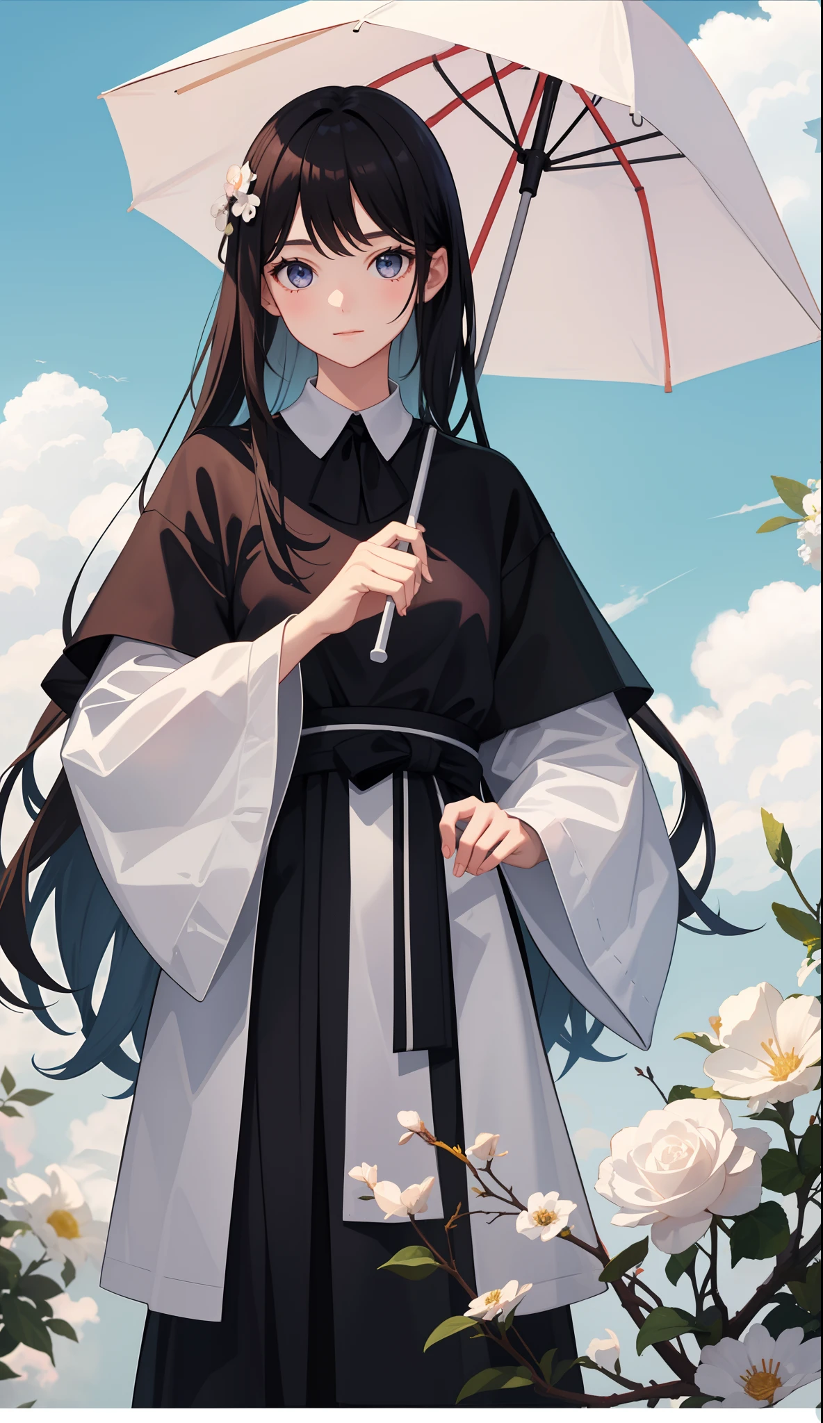 1girl in、AS-Adult、Holding a parasol、Upper body portrait、