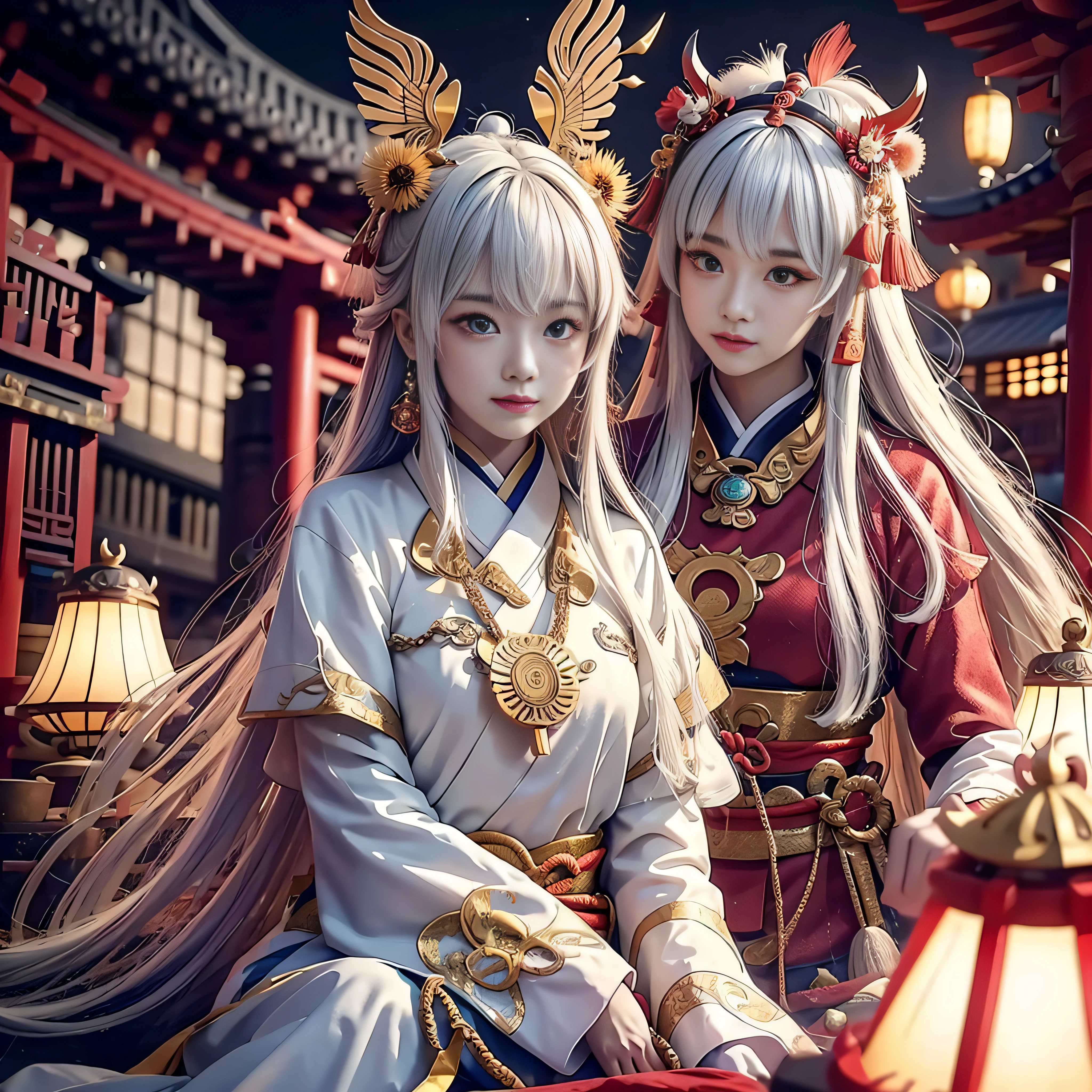 (​masterpiece:1.2)、top-quality、(illustratio:1.2)、ornate decorations、(Masterfully crafted Glow、lensflare)、(ultra-detailliert)、Hyper-detailing、(delicate detail)、(intricate detailes)、(Cinematic Light、best quality backlight)、(Bioluminescent hair)、(radiant eyes)、(Dynamic:1.2)、((make - up))、absolutely eye-catching、prehistory、((Splash of colorful paint on background、dulux、))、((coustics))、dynamic ungle、(魅惑的)、(Intricately detailed cinematic:1.1)、Ambient Occlusion、ambient lights、ray tracing reflection、(The best lighting、extremely delicate and beautiful)、((Movie Light))、colourfull、powerfull、(Cinematic Masterpiece)、big dreamy eyes、perfectly proportions、perfectly drawn face、albedo、White hair、chain、comfy、Intense days々々々々々々々々々々々々々々々々々々々々、golden sky、seductiv、illustratio、Angels everywhere、yellow  eyes、A red rose、chains、splashes of colour、smooth soft skin、the golden hour、Atmosphere、a park、nobara、bullets、Breathtaking、Ambient light coming from the sky、 chain、godrays、The halo、beautiful intricate colored hair、Symmetrical and soft lighting、concept-art、digitial painting、Take a peek at the scenery、realistic reflection、Soft and warm glow coming from tracers everywhere　Amaterasu　, Incarnation of the Sun, Supreme God of Japan, The god of ancient Japan and the deification of the sun. Ancestors of the Emperor of the Japan, Shinto deity of Japan, Amaterasu Colorful、highestdetailed　Tsukiyomi Dojin, Tsukiyo Mizun, Moon incarnation, Supreme God of Japan, The god of ancient Japan and the deification of the moon. Ancestors of the Emperor of the Japan, Shinto deity of Japan, Amaterasu's sister, The background is the Japan shrine sisters, The background is a shrine of Japan　Colossal tits　plump udder　A sexy　High exposure　Black costume　Glamorous　Black kimono　Black Impulse