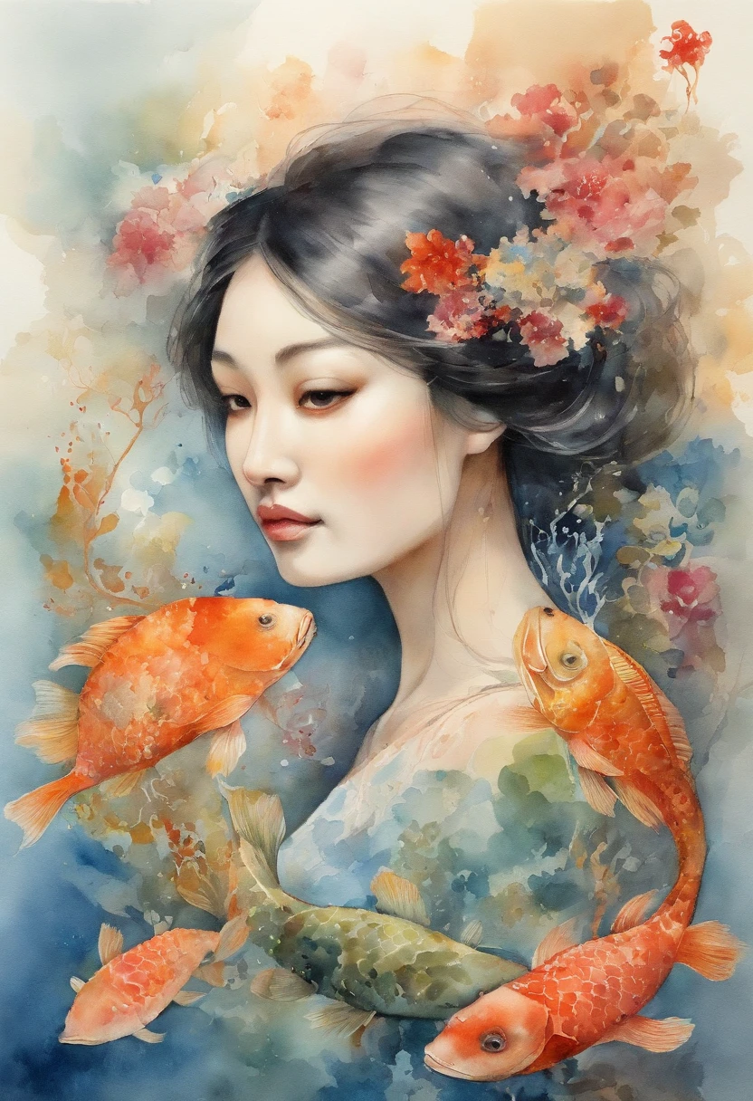((masterpiece、top-quality))、(negative space:1.2)、(Japan Girl、独奏:1.4)、beatiful detailed eyes、Hair floating in water、女優、Satomi Ishihara、under the water、foam、Scorpion fish、(jellyfish)、Fantastic colors、sea turtle、sea weed、