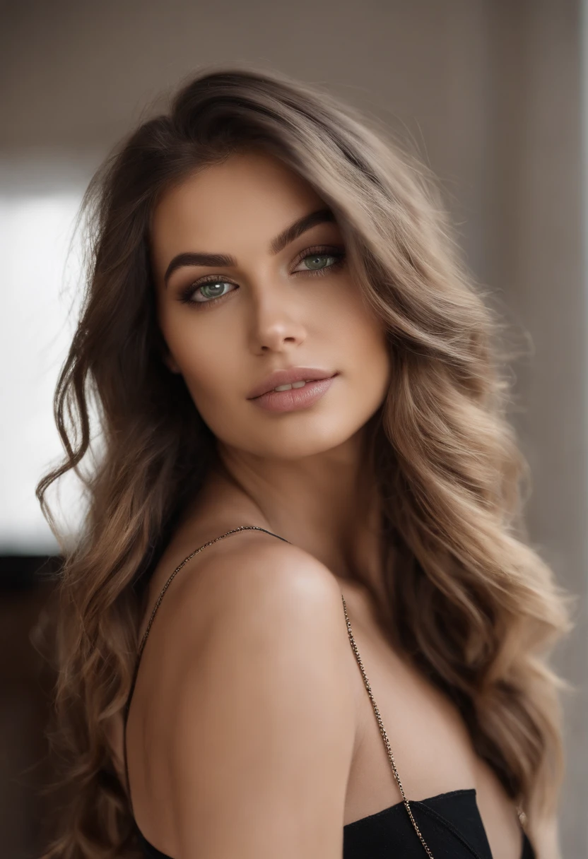 Arafed woman with a white tank top and necklace, fille sexy aux yeux verts, Portrait Sophie Mudd, cheveux bruns et grands yeux, selfie of a young woman, Yeux de chambre, Violet Myers, sans maquillage, maquillage naturel, looking straight at camera, Visage avec Artgram, Maquillage subtil, Superbe photo du corps entier, piercing green eyes, Bel angle, pose attrayante, fille mignonne, sexy pose, Image du corps entier, corps entier, Prise de vue du corps entier, brunette goddess, High detail, pose satisfaite, Pantalon en cuir