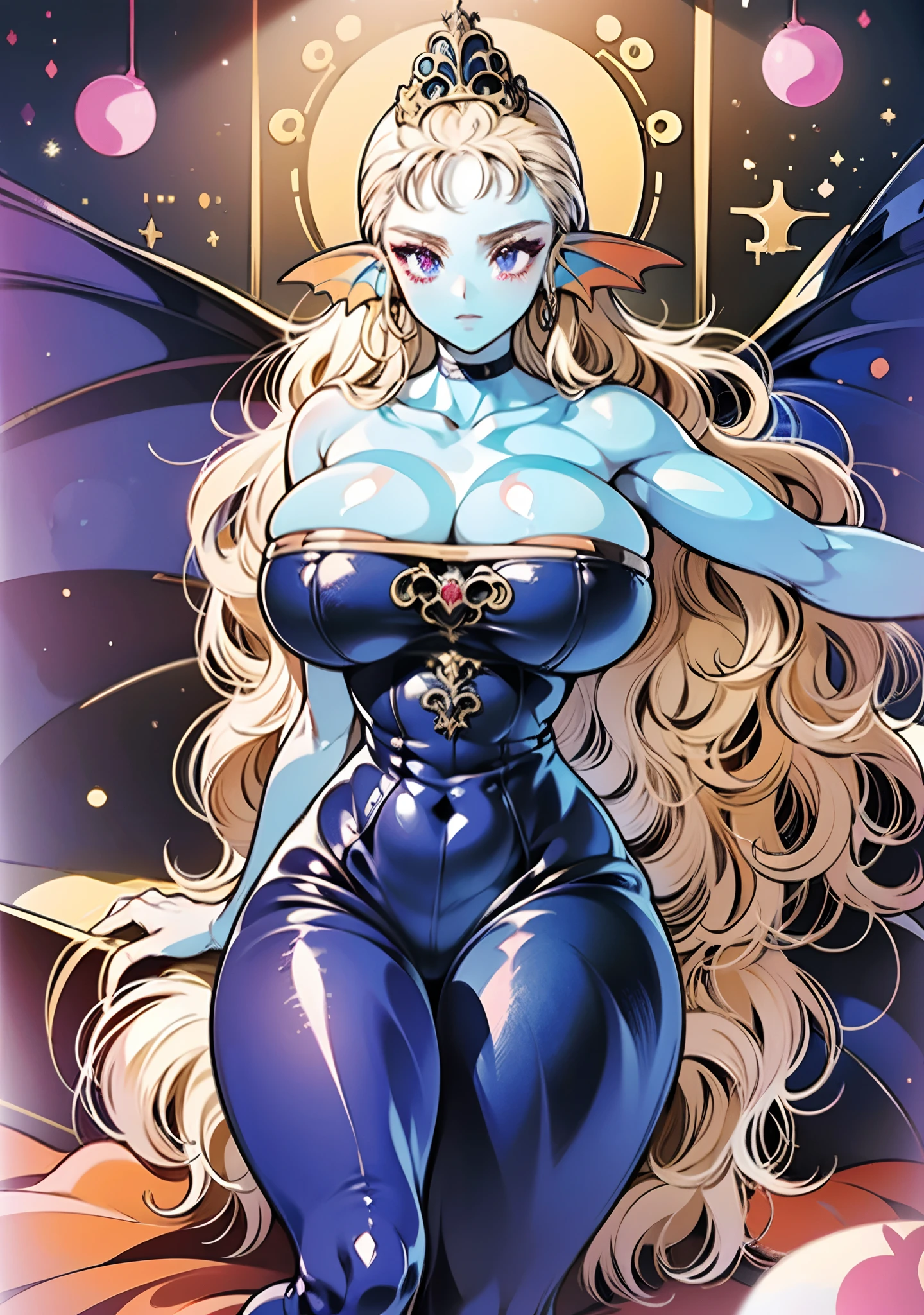 8K,high quality,anime,married,beautiful,bright,eye highlights,purple eyes,sexy,super big tits,oversized boobs,dark blue nipples,erotic,beautiful line drawing. Blue skin, blue and orange gradient fins, nude, nothing on, nothing on, nothing on, nude, crouching, squatting position,