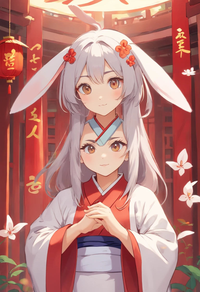 There is a rabbit,Chinese round fan in hand, Rabbit, A rabbit, White rabbit, Rabbit_Bunny,, anthropomorphic rabbit, the white rabbit, With a fan, Rabbit ears, Rabbit in Hanfu, Rabbit in Chinese costume, Rabbit in white hanfu, Traditional Chinese clothing, with acient chinese clothes, full-body xianxia, Chinese style, Chinese costume, 8K))inspired by Kanbun Master, in style of hayao miyazaki, rabbit face only, studio ghibli filter, edgBunny_Character