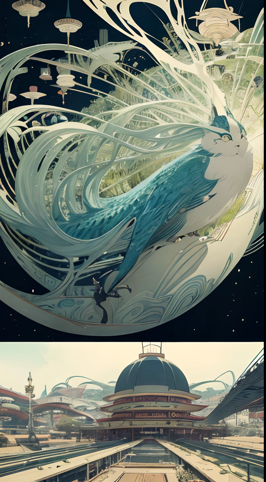 Katsuhiro Otomo, Kay Nielsen, Eileen Agar, Japanese anime, Mysterious Strange Fantastic Surreal Absurd Fantasy Sci-Fi Fantastic, Tomorrow in the Post, Girl's Garden, Earth Now, Future Thief, Collapsible Universe, hyper detailed, high resolution high definition high quality masterpiece, huge tits large ass