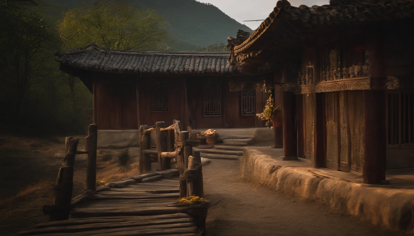 ((Masterpiece)), (Top quality), (Best quality), Chinese Village, autumnal, The sky is blue, Atmospheric, Cinematic, Realphotos