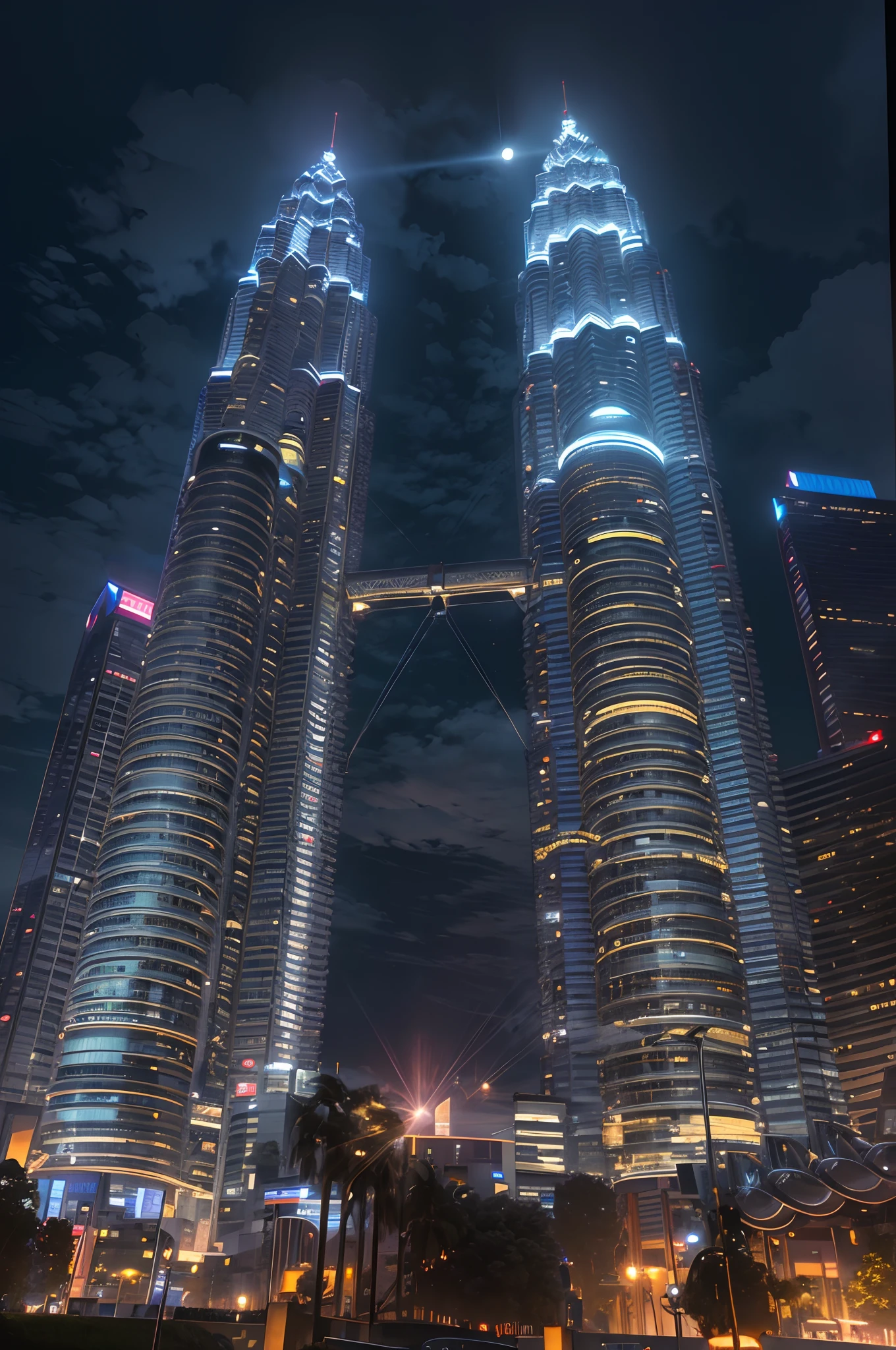 petronas twin tower,skyline,modern architecture,iconic landmark,(best quality,4k,8k,highres,masterpiece:1.2),ultra-detailed,(realistic,photorealistic,photo-realistic:1.37),tall skyscrapers,steel and glass,gleaming windows,dazzling lights,impressive structure,gleaming reflection,architectural marvel,majestic,imposing,magnificent,urban symbol,impressive height,arches and curves,sky-high view,spectacular sunset,picturesque,awe-inspiring,cityscape,awe-inspiring,architectural masterpiece,vivid colors,lively atmosphere,lit up at night,modern engineering,stunning beauty,captivating,remarkable,minimalistic,elegant,uplifting,glamorous,iconic silhouette,urban dynamism,urban oasis,cosmopolitan,powerful presence,lively urban scene,striking skyline,dynamic city,modern civilization,aspiration,urban marvel,rich heritage,global city,landmark of Kuala Lumpur,centrally located,iconic twin structures,world-renowned attraction