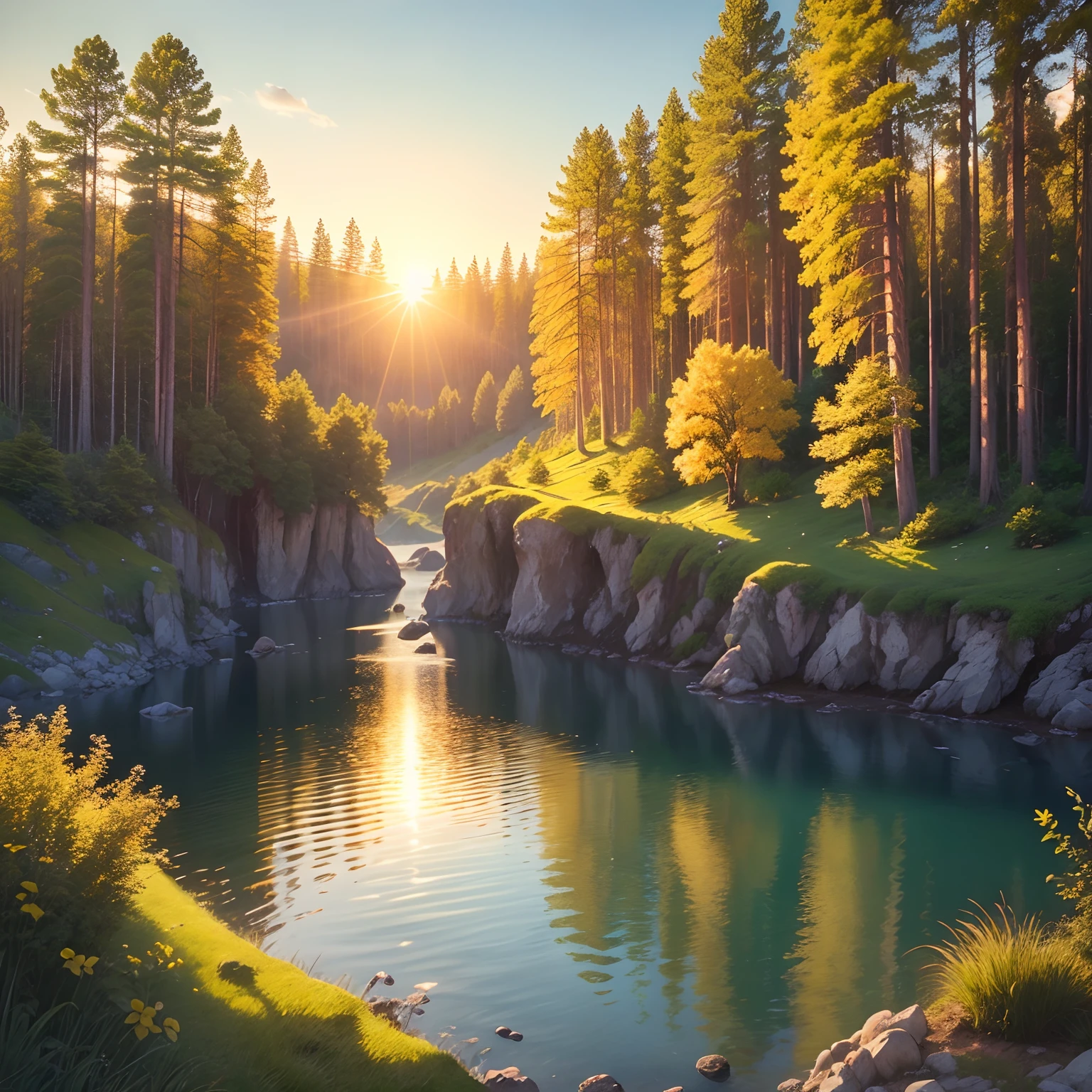 (Best Quality,4K,8K,hight resolution,masutepiece:1.2),Ultra-detailed,(Realistic,Photorealistic,Photorealsitic:1.37),Scenic,Nature,Gorgeous landscapes,Mesmerizing view,Colorful,calm mood,fresh air,sunlit,Transparent water,rich greenery,Thriving trees々,peaceful lake,vivid flowers,Breathtaking sunset,Golden sunlight,Gently shake the grass,The soothing sounds of nature,tranquil atmosphere,Calming effect,Exhilarating environment,Nurturing Beauty,Pristine landscape,Untouched wilderness,Natural harmony,A moment of bliss.