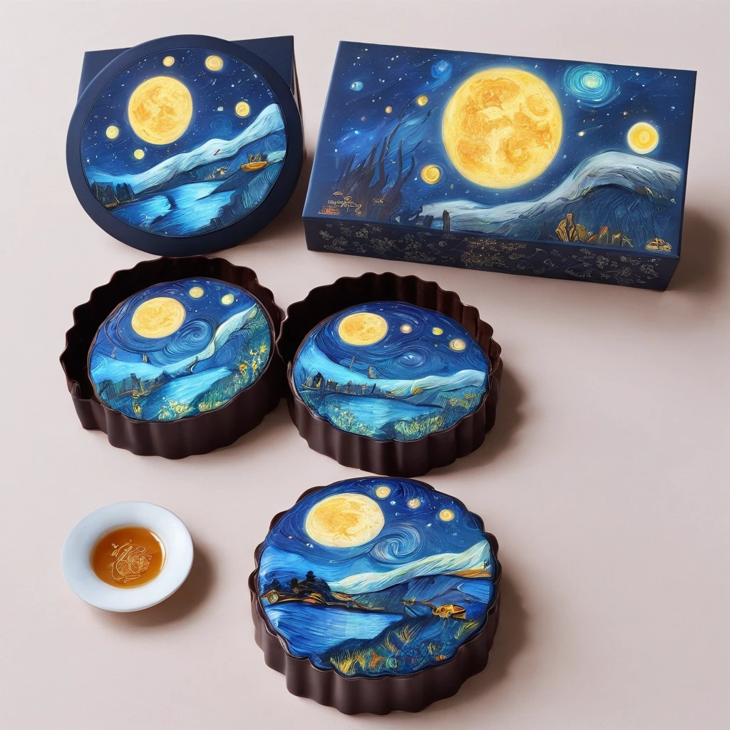 （tarot cards：1.5，rotary symmetrical），(tmasterpiece),（ultra - detailed：1.3），best qualtiy，（glittery:1.2），（dreamworld:1.4），((mooncake with Van Gogh style)),（The moon is empty），Crystal clear mooncakes，the night，Skysky，moon full，colored flowers，black tea，Cute little bunny、sweet osmanthus、Moonsky，vibrant with colors，brightly，1.4x realism，hyper-detailing，hyper HD，It's on display in this beautiful scene，（The is very detailed，reasonable design，Clear lines，High- sharpness，tmasterpiece，offcial art，movie light effect，4K）