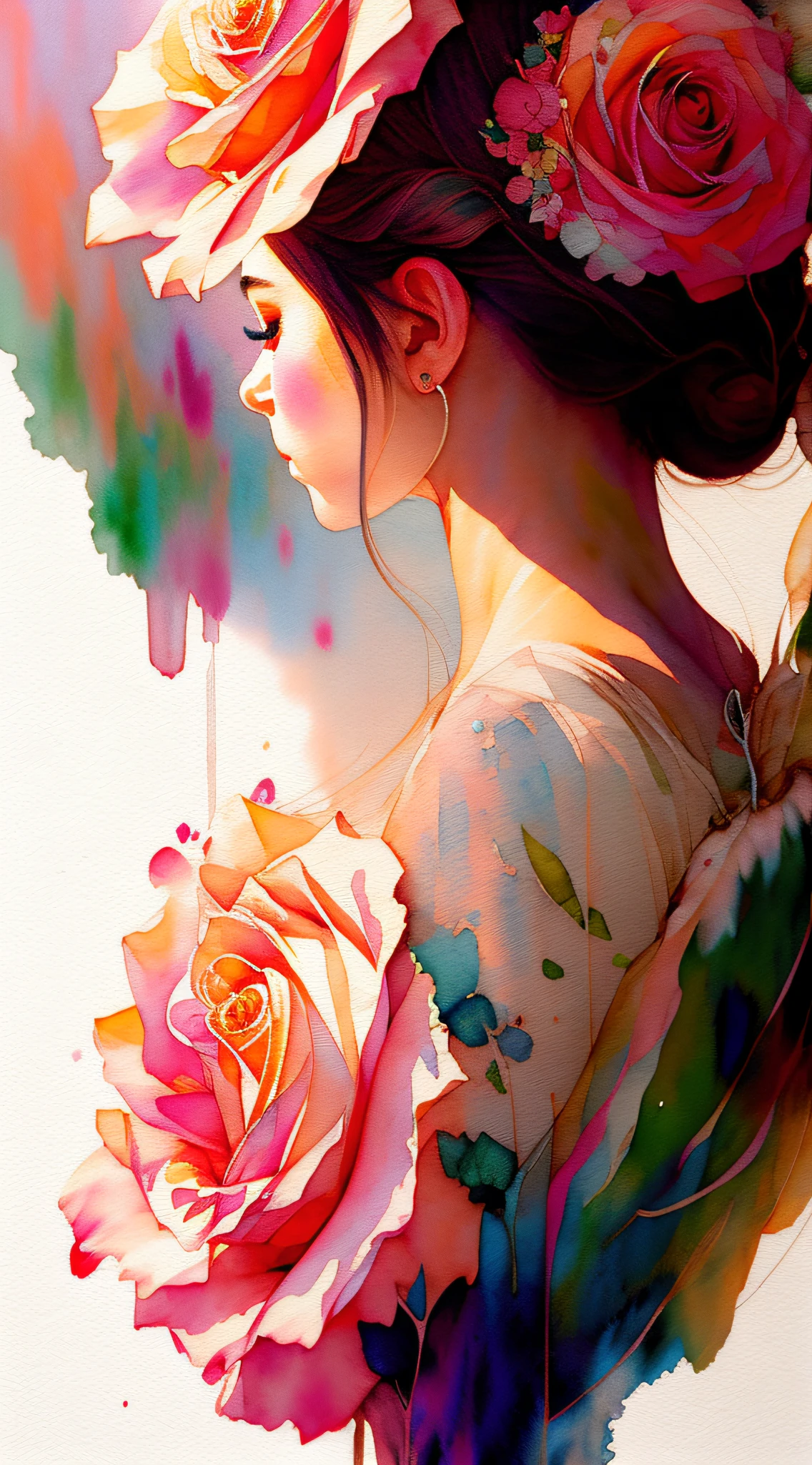 wtrcolor style, (rose) digital art, official art, blown by the wind, masterpiece, beautiful, ((watercolor)), paint splatter, intricate detail. Great detail, [dripping:0.7], Trending on Artstation, Rachel Walker