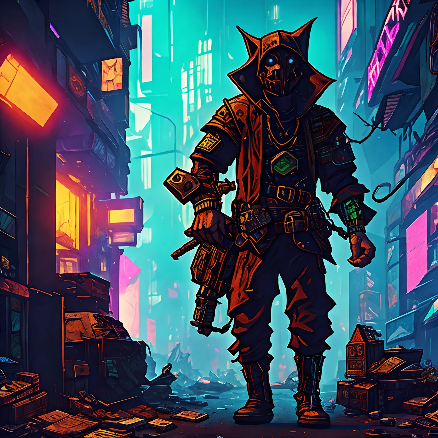 A looting loot goblin in a cyberpunk environment