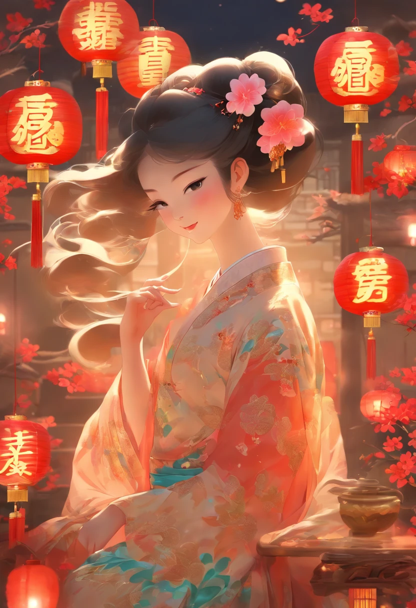 Mid-Autumn Festival，moon full，the huge moon，An ancient Chinese beauty wearing a cheongsam，Coiled hair，New Chinese style home，On the wooden table are delicate mooncakes，The girl held the jade rabbit in her arms，best qualtiy，tmasterpiece，8K，China-style，