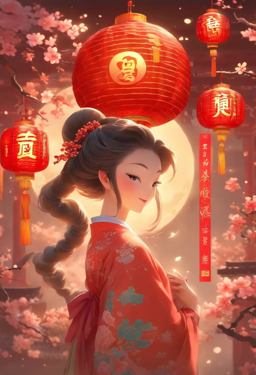 Mid-Autumn Festival，moon full，the huge moon，An ancient Chinese beauty wearing a cheongsam，Coiled hair，New Chinese style home，On the wooden table are delicate mooncakes，The girl held the jade rabbit in her arms，best qualtiy，tmasterpiece，8K，China-style，