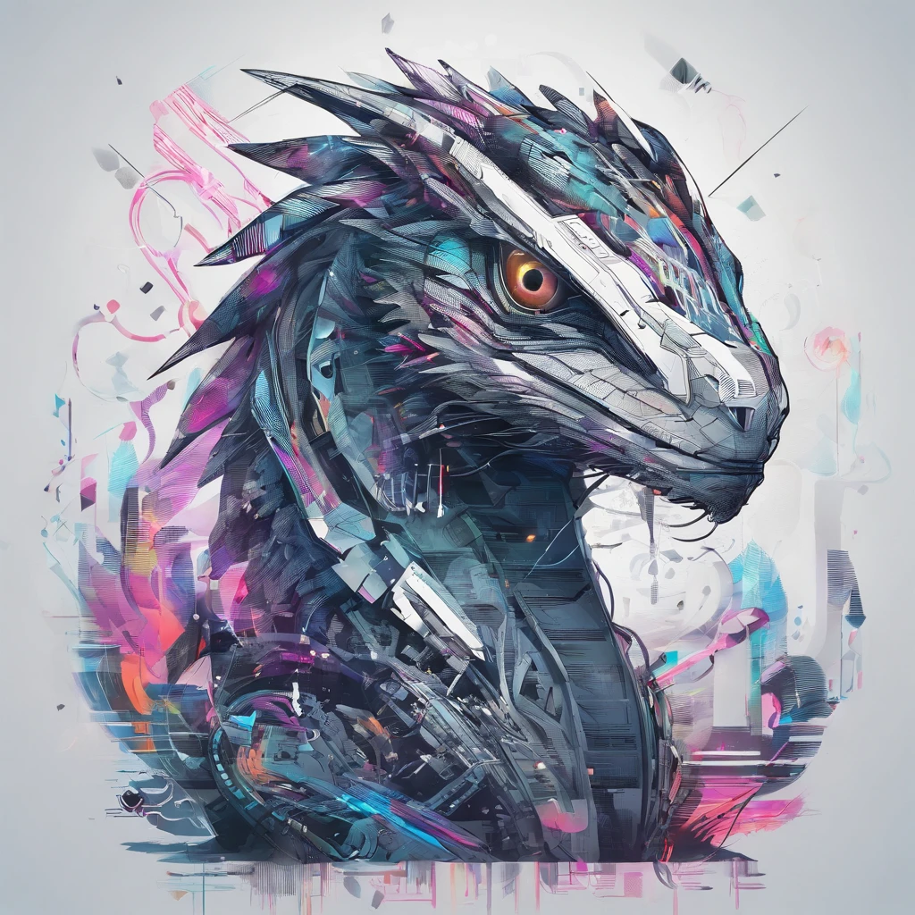 basilisk listening music, chalk illustration, childish, glitch