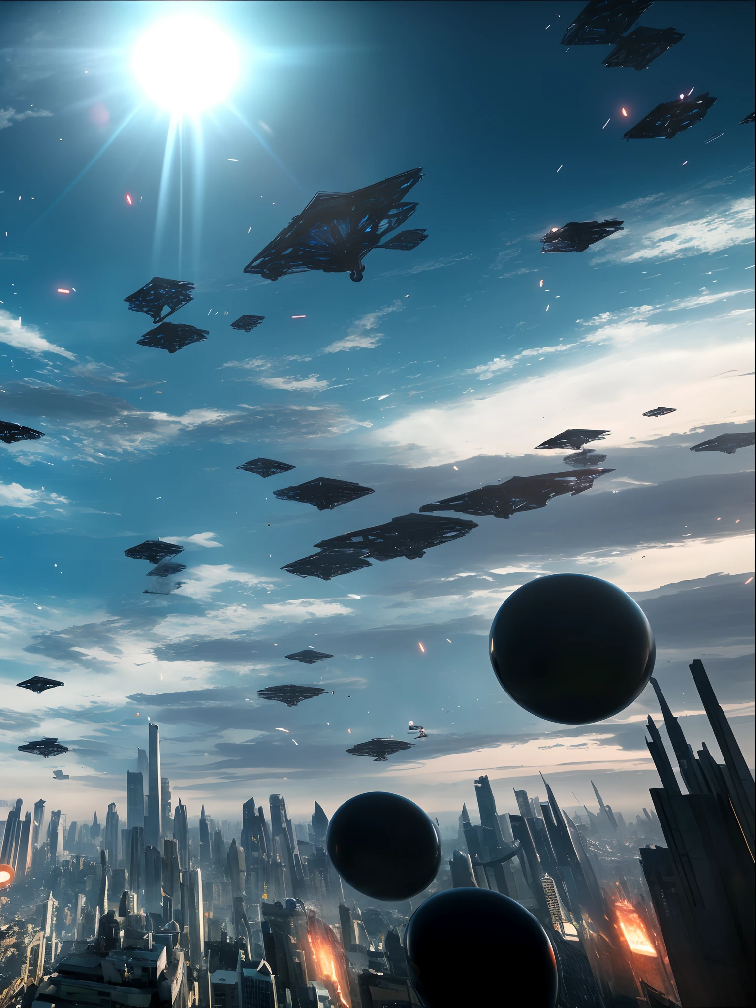 screenshot from a 2012s anime, Surrealism 8k, style is a blend of æon flux, in a mixed style of æon flux, japanese vfx, dior campaign, highly detailed surreal vfx, aeon flux style, a still of an ethereal,Gobi,Black balls float in the air