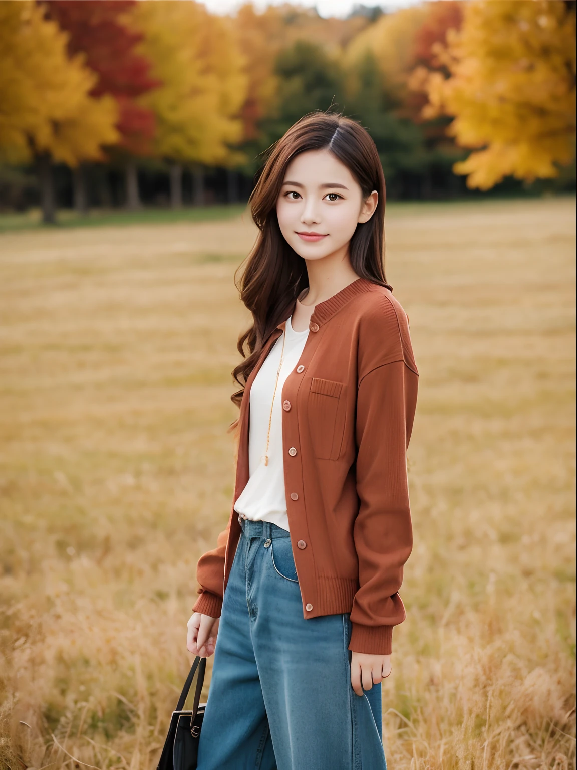 Autumn Date Clothes、20 year old cute girl、modeled、Field background
