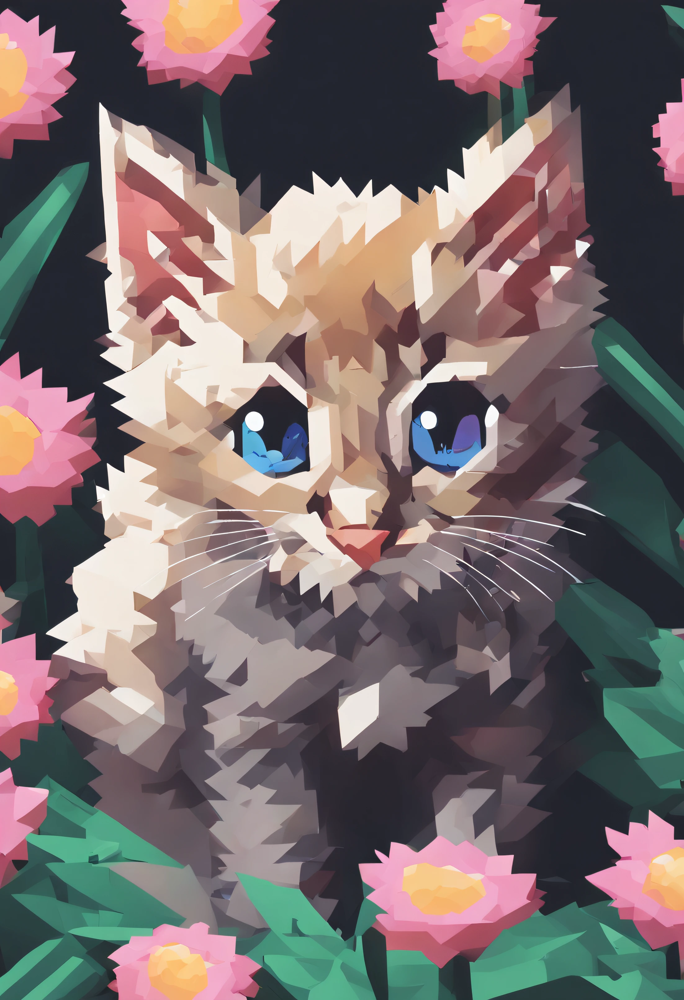 Pixel art of a cute kitten, a kitten, a playful kitten, and a 3D pixel art 4K wallpaper.
BREAK
Incredible detail of pixel art. It's a dot picture.
BREAK
The theme is Vaporwave.
BREAK
It's a detailed Unreal Engine pixel art.