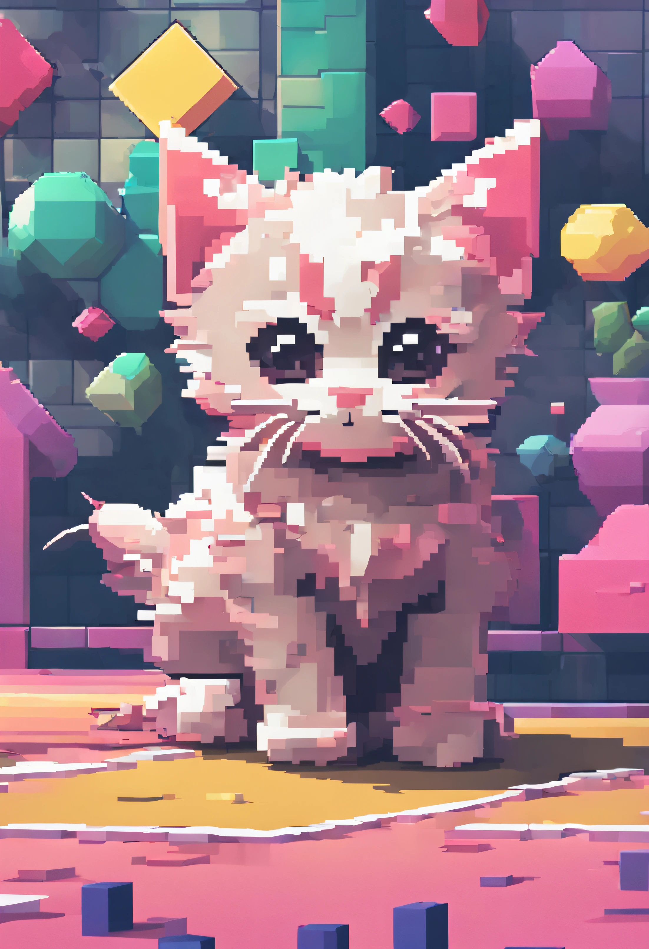 Pixel art of a cute kitten, a kitten, a playful kitten, and a 3D pixel art 4K wallpaper.
BREAK
Incredible detail of pixel art. It's a dot picture.
BREAK
The theme is Vaporwave.
BREAK
It's a detailed Unreal Engine pixel art.