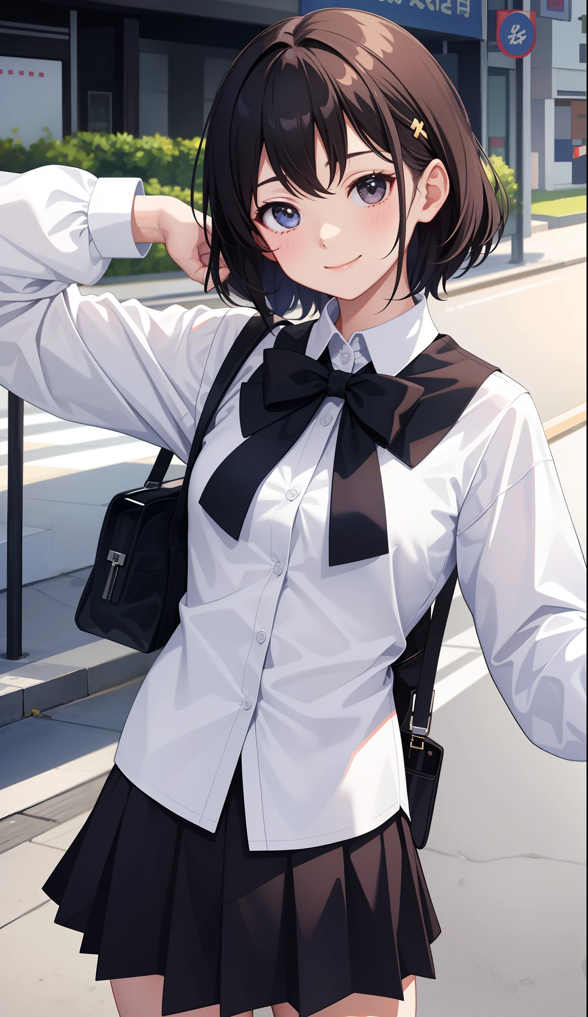 1girl in、AS-Adult、A smile、The shirt、skirt by the、(small tits)、Upper body portrait、
