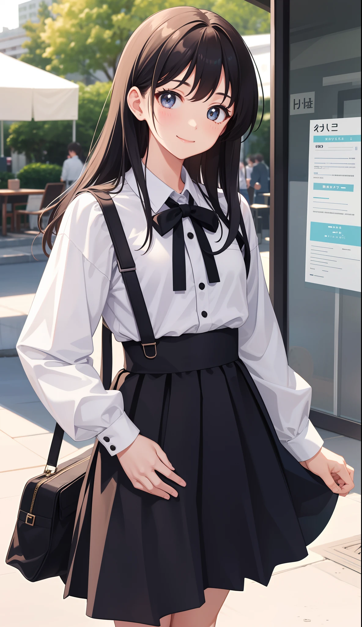 1girl in、AS-Adult、A smile、The shirt、skirt by the、（small tits）、Upper body portrait、