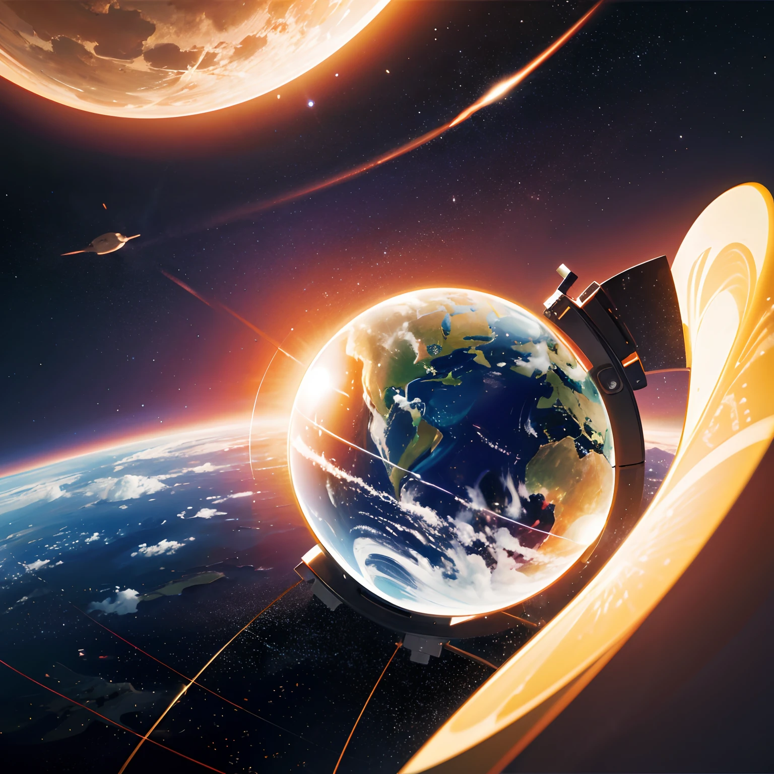 a picture of a parallel universe earth, taken from space, showing the full globe, directly illuminated by the sun, no clouds
