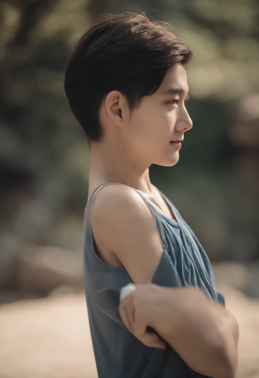 (RAW photo:1.2),(Photorealistic:1.4),(Masterpiece:1.3),(Best quality:1.4),超高分辨率,
hdr,8K resolution,
Dreamlike,
check commentary,commentaryrequest,scenery,((No text)),
solofocus,
(Detailed eyes),(Detailed facial features), (detailed clothes features),
skin tight, (Shiny skin),(Slender),(Slim),(Beautiful face),
1boys, Young, phimosis, (Flat-chested), bangs, pony-tail hair, Black hair, Blue eyes, Hairpin,
Loose shirt,
Smile, bashfully,Cute,