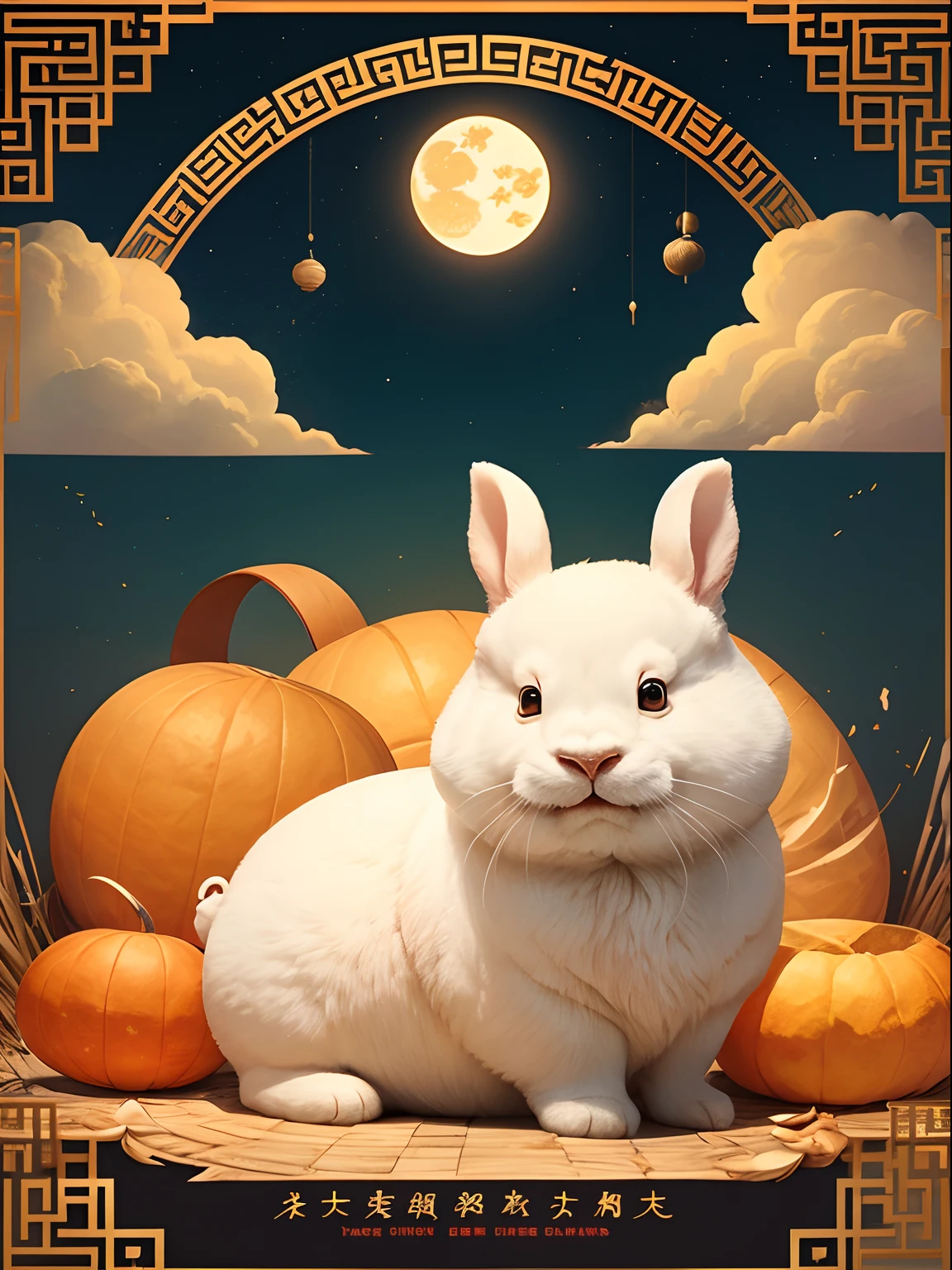 poster Happy Mid-Autumn Festival Jade Rabbit Chang'e chinese clouds