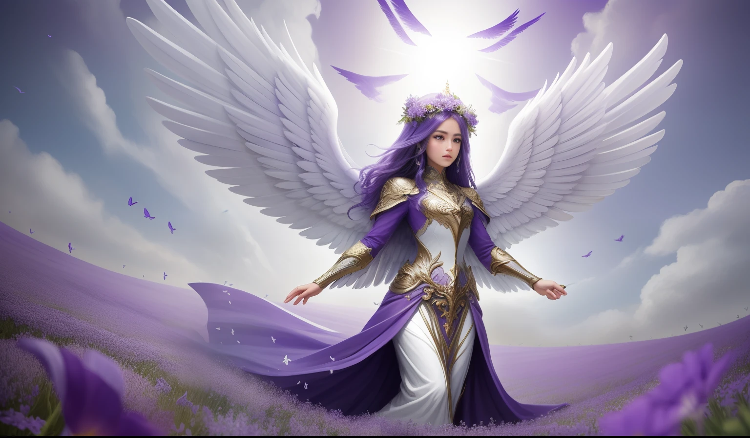 Archangel surrounded by many flowers and plants
