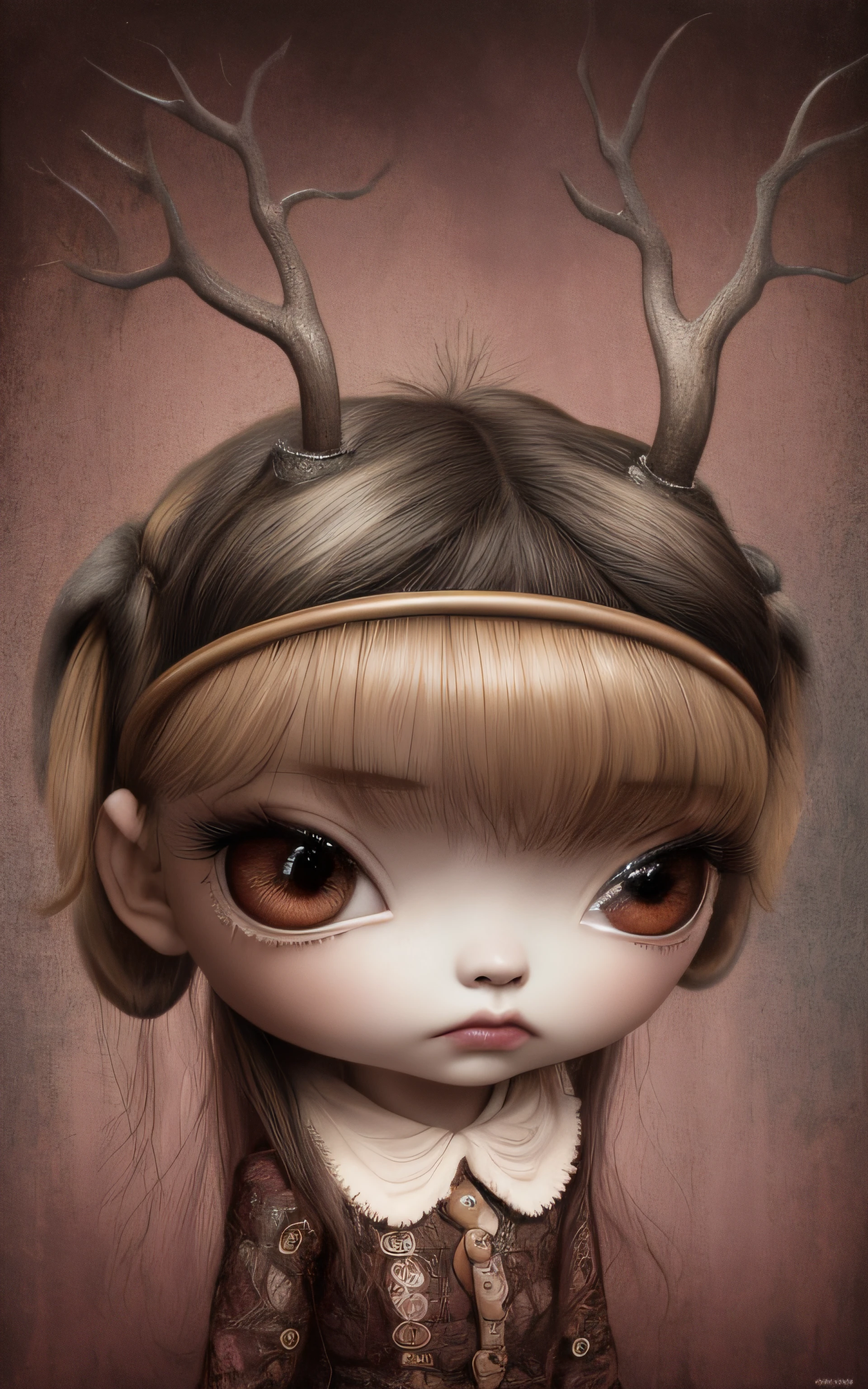 Painting of a girl with deer antlers on her head, Estilo Mark Ryden, Mark Ryden muy detallado, Mark Ryden's Estilo, Naoto Hattori, Surrealismo pop lowbrow, Mark Ryden en el estilo de, benjamin lacombe, Lori Earley, Surrealismo pop Lowbrow Art Style, Arte lowbrow, por Mark Ryden