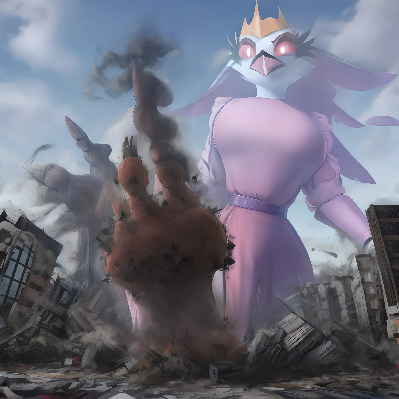 Stella destroying a city, gts, stomp, bird feet, destruction, giga, 3 toes