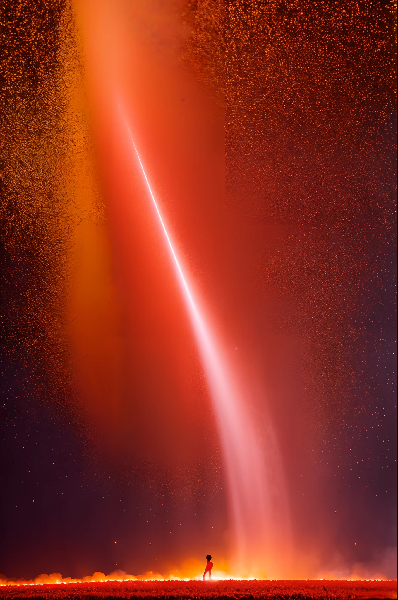 Tanosato, Red fiery mist,Falling colored sequins。Photographic works,Large depth of field,high detal,Pubic area is clear,in a panoramic view,No Man,dingdall effect