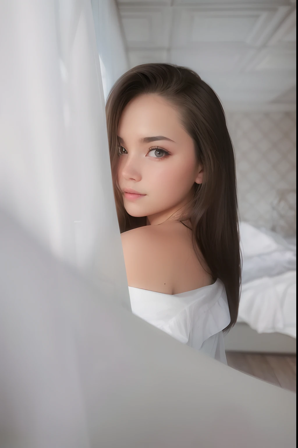 Tender photo,the girl is a brunette, Bright photo,真实感, clear photo