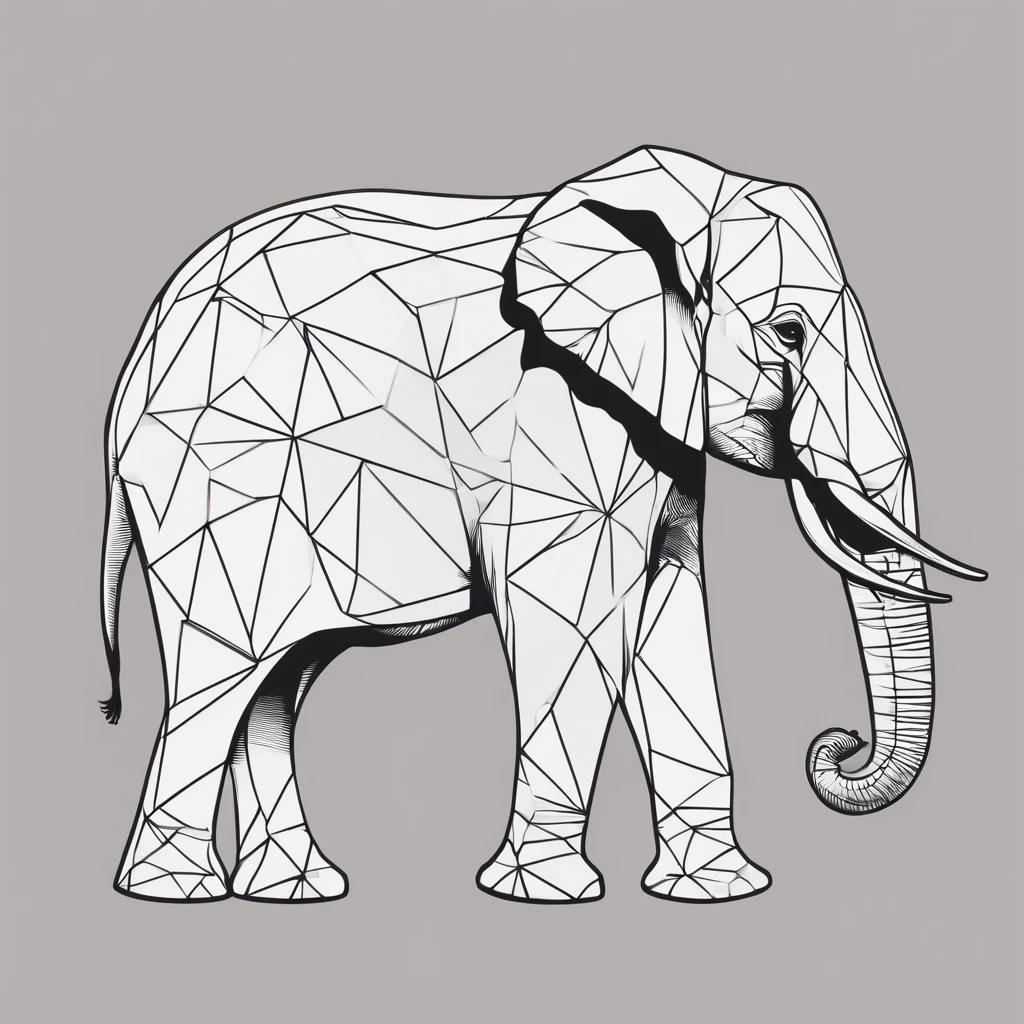 minimalistic line logo of a tessellated geometrical elephant vectorized, symmetrical, white background digital style of elephant , tshirt design