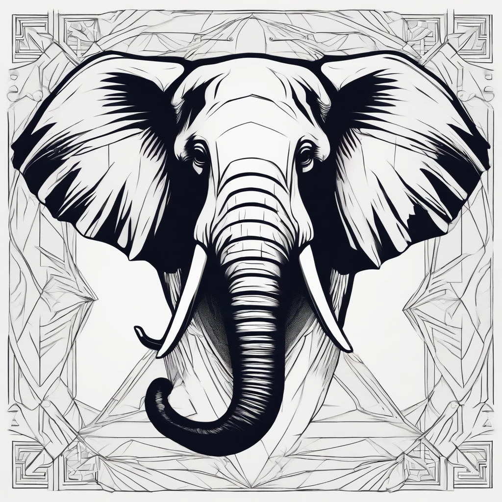 minimalistic line logo of a tessellated geometrical elephant vectorized, symmetrical, white background digital style of elephant , tshirt design