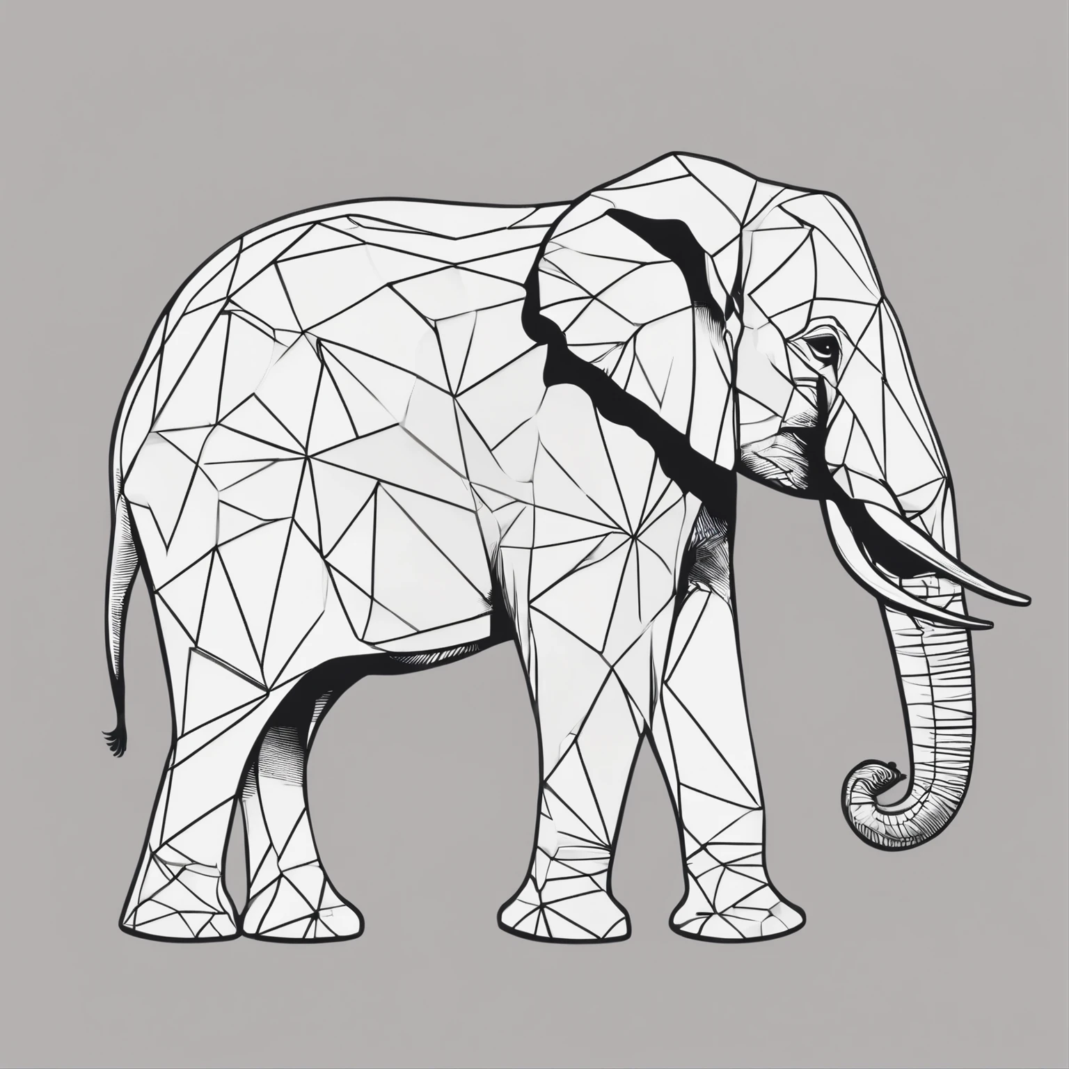 minimalistic line logo of a tessellated geometrical elephant vectorized, symmetrical, white background digital style of elephant , tshirt design
