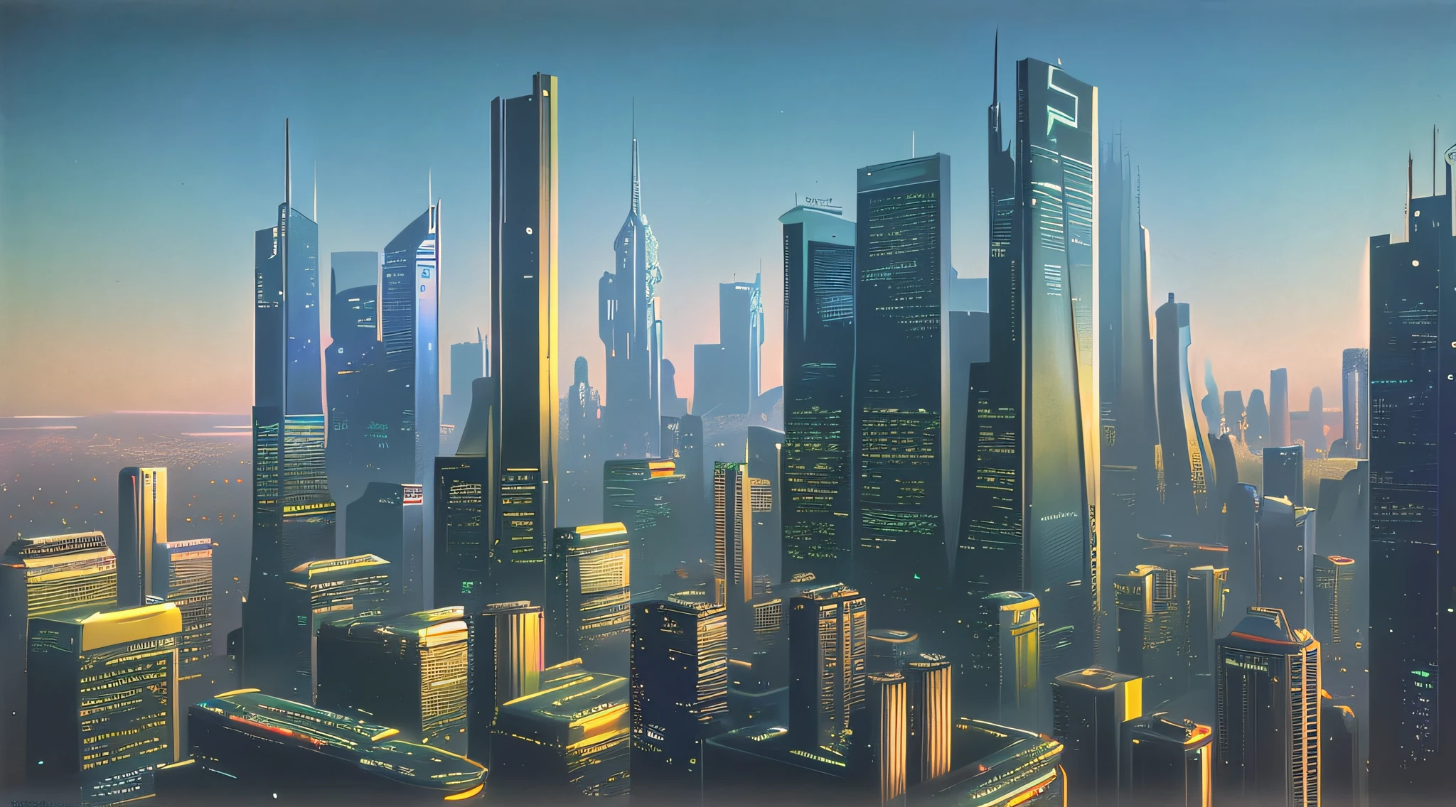 (by Syd Mead), retrofuturistic city skyline, high resolution, masterpiece, HD,