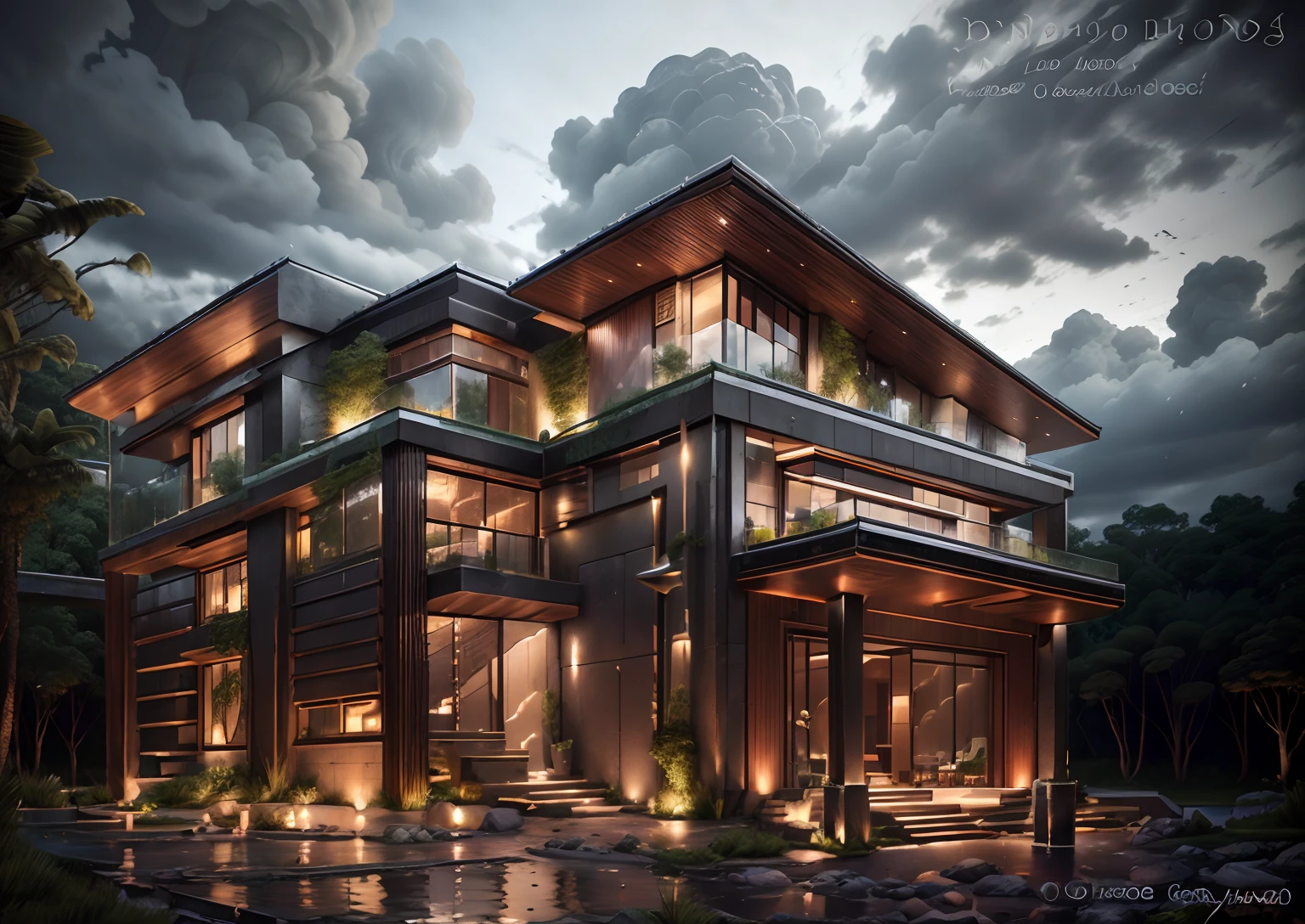 mordenhouse, fantasy house, glass house with a sloping roof, modern, dynamic (RAW photo, real, best quality, masterpiece:1.2), (hyper realistic, photo-realistic:1.2), high quality, (dark lighting:1.2), perfect lighting, archdaily