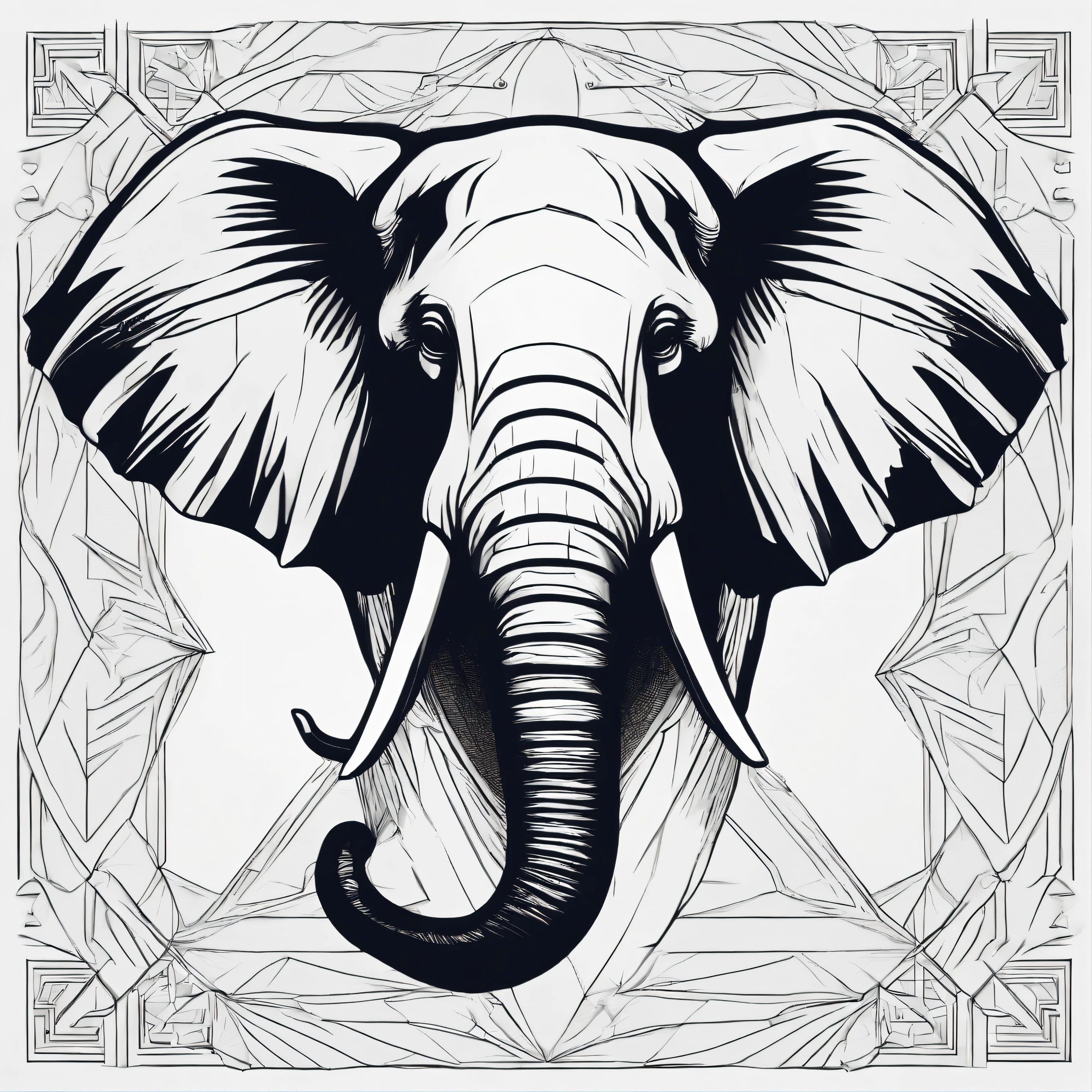 minimalistic line logo of a tessellated geometrical elephant vectorized, symmetrical, white background digital style of elephant , tshirt design