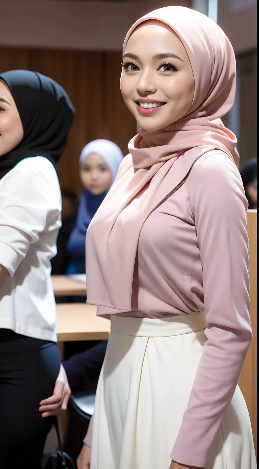 Hijab little girl, very tigh mini skirt,  by teacher